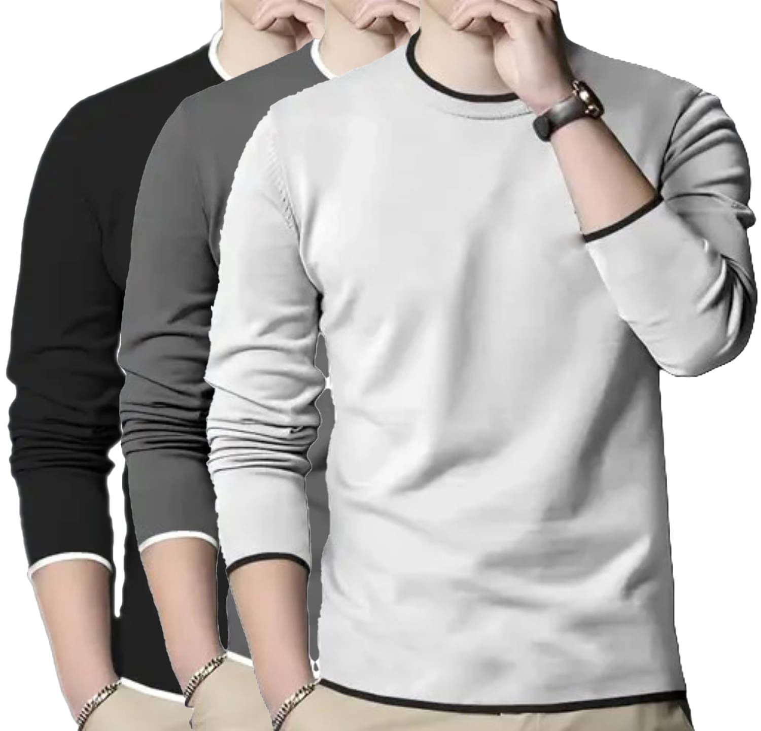 Diaz Cotton Blend Regular Fit Solid Full Sleeves Men's Round T-Shirt - Multicolor1 ( Pack of 3 ) Diaz Cotton Blend Regular Fit Solid Full Sleeves Men's Round T-Shirt - Multicolor1 ( Pack of 3 )