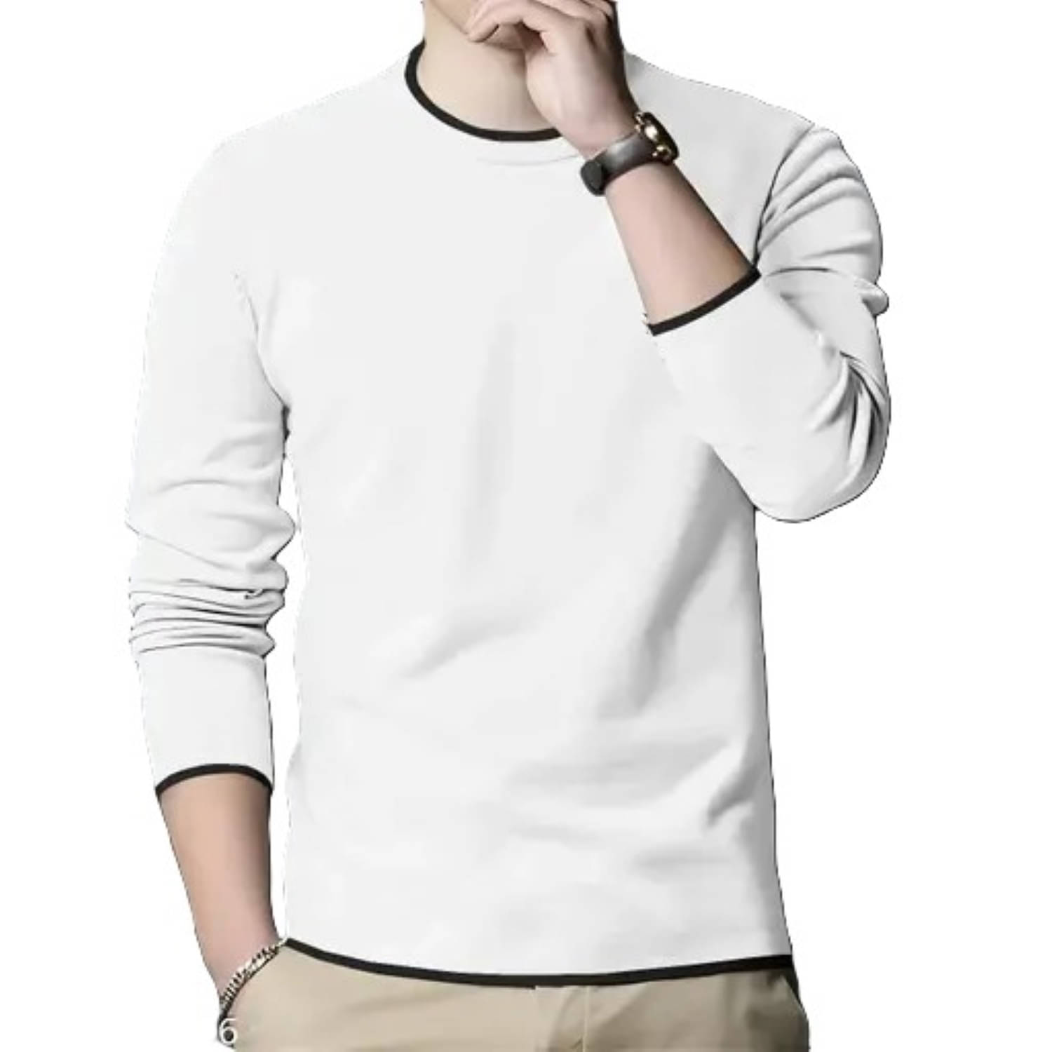 Diaz Cotton Blend Regular Fit Solid Full Sleeves Men's Round T-Shirt - White ( Pack of 1 ) Diaz Cotton Blend Regular Fit Solid Full Sleeves Men's Round T-Shirt - White ( Pack of 1 )