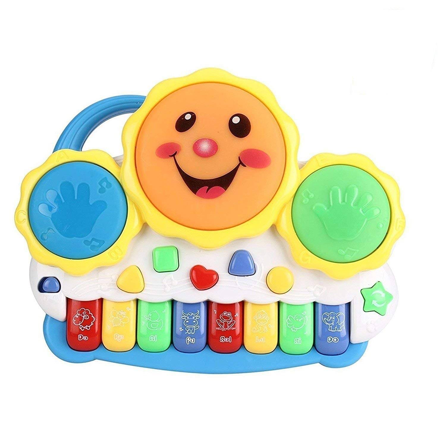     			Drum Keyboard Musical Toys with Flashing Lights, Animal Sounds and Songs, Smiley Piano and Keyboard Musical Set with Lights for Kids (Multicolor)