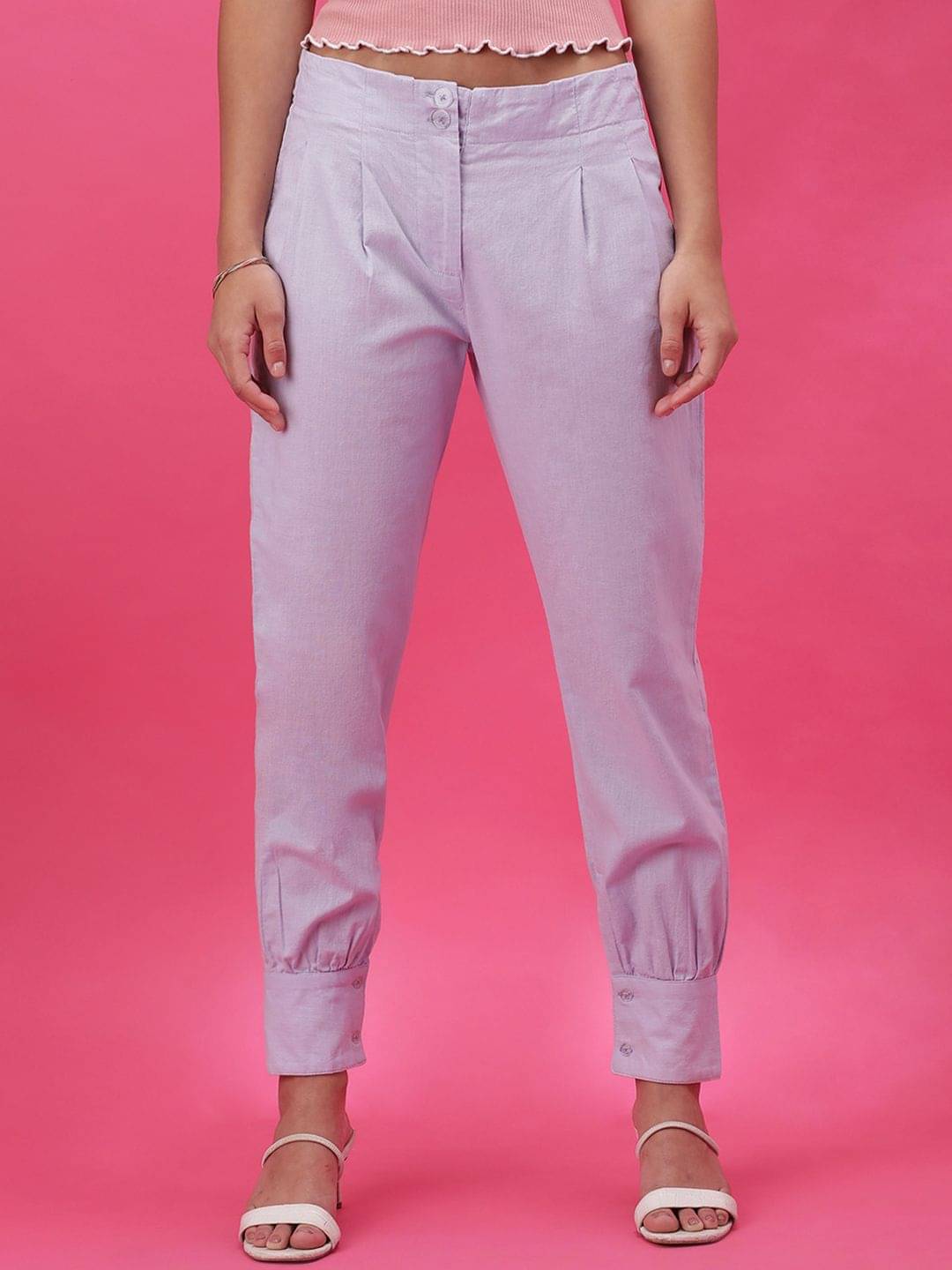     			Freehand Pack of 1 Cotton Tapered Women's Casual Pants ( Purple )