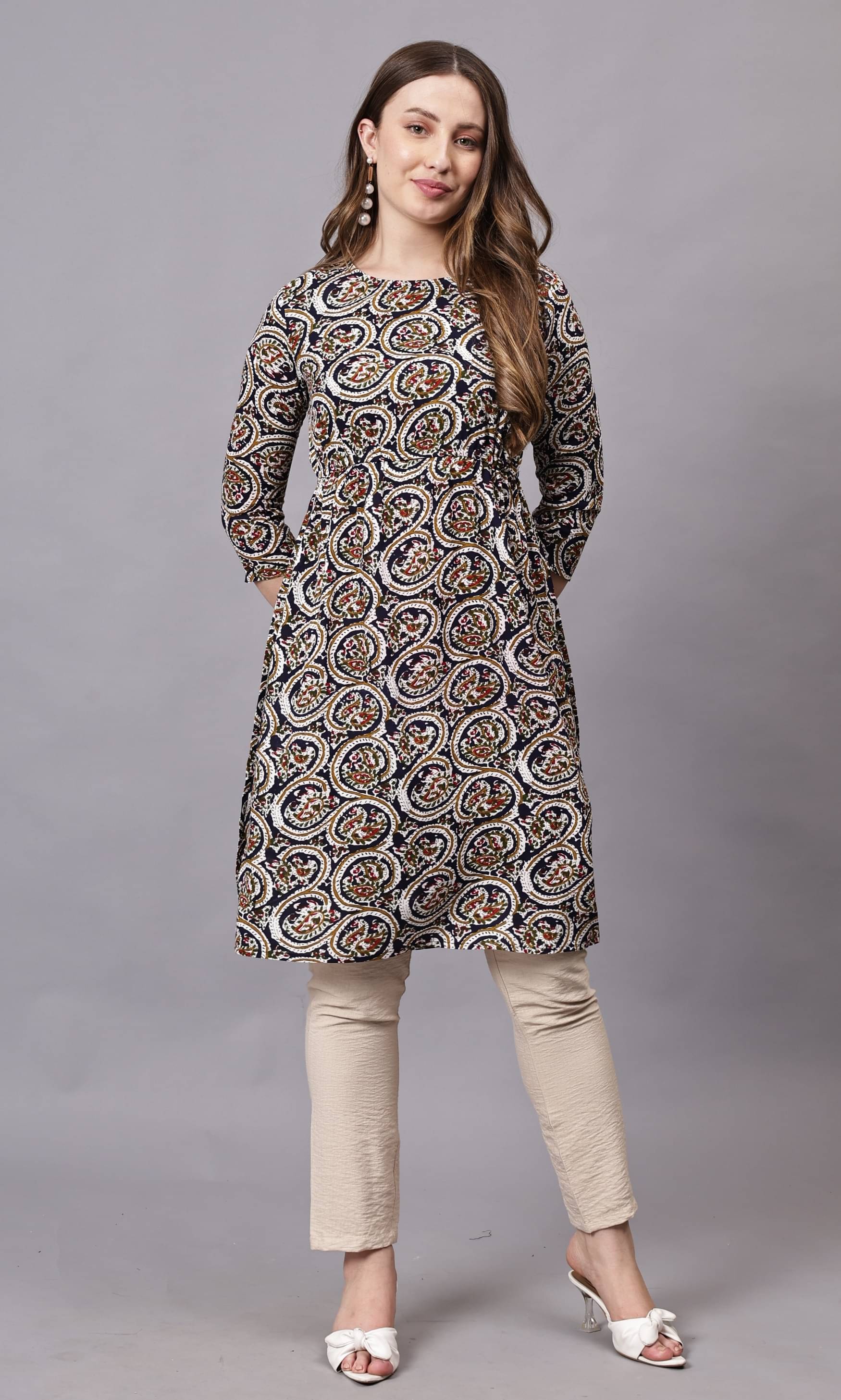     			HZER Pack of 1 Rayon Printed Straight Women's Kurti - ( Navy )