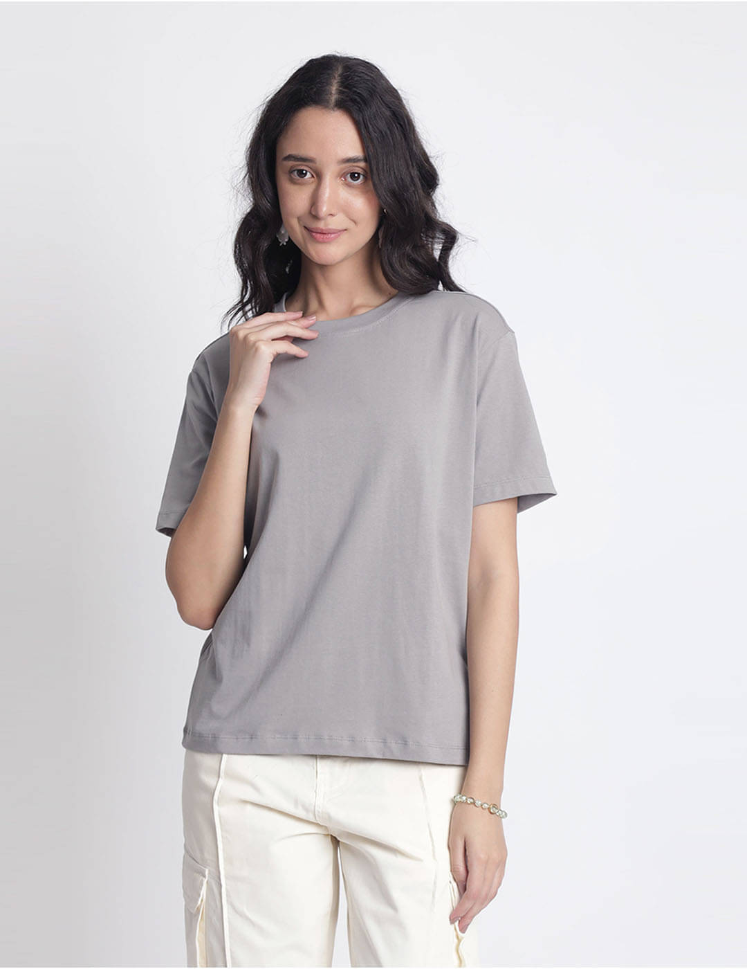     			IVOC Women Cotton Printed Regular Fit Round Neck T-Shirt ( Grey )
