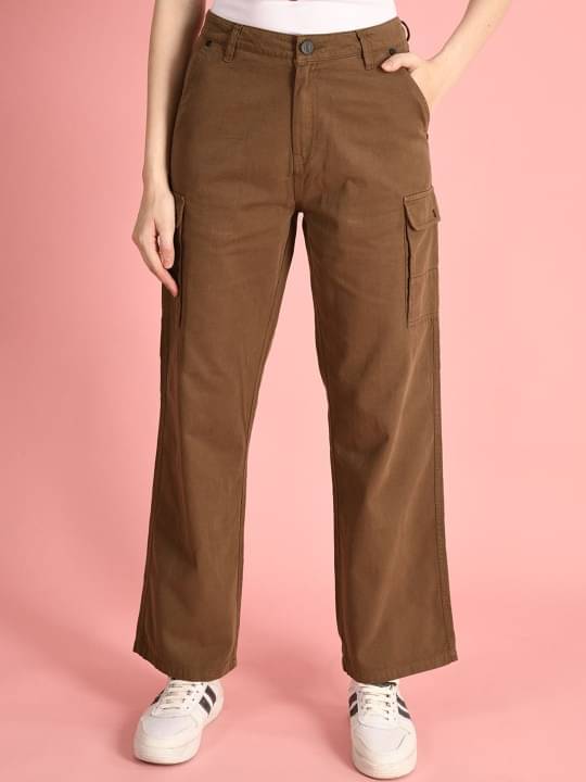     			IVOC Women Classic Straight Fit High-Rise Cargos Trousers