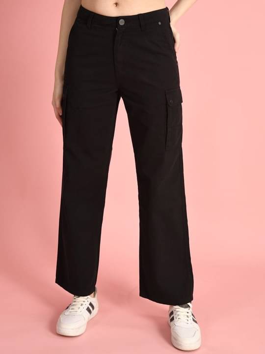    			IVOC Women Classic Straight Fit High-Rise Cotton Cargos Trousers