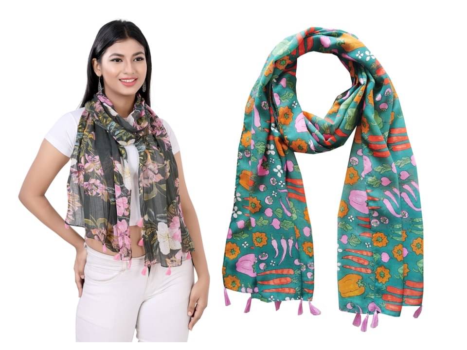     			JVNINE Multicolor Polyester Women's Scarf ( Pack of 2 )