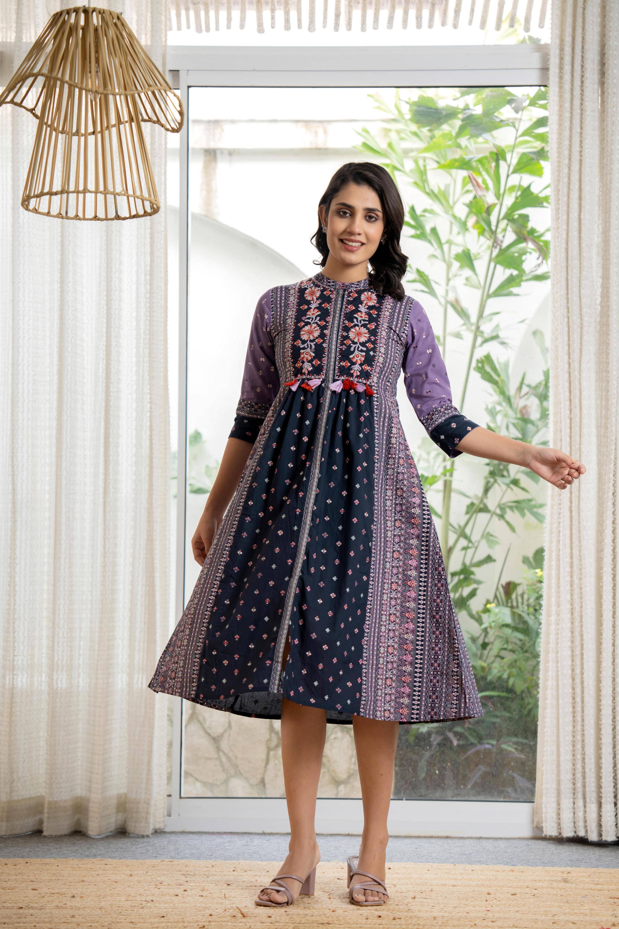 Juniper Women Cotton Embroidered Ethnic Dress ( Purple )     			Juniper Women Cotton Embroidered Ethnic Dress ( Purple )