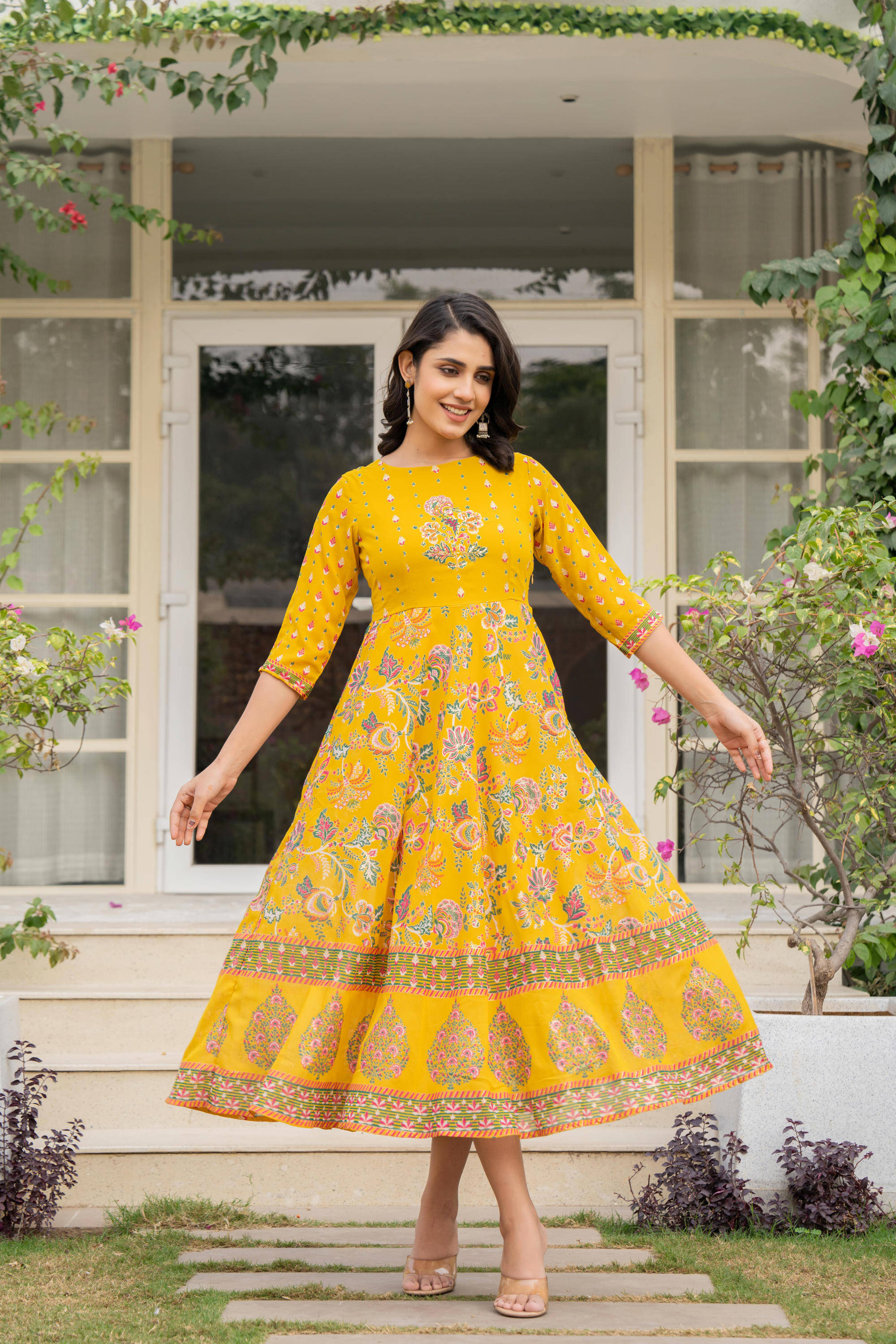 Juniper Women Georgette Printed Ethnic Dress ( Mustard ) Juniper Women Georgette Printed Ethnic Dress ( Mustard )