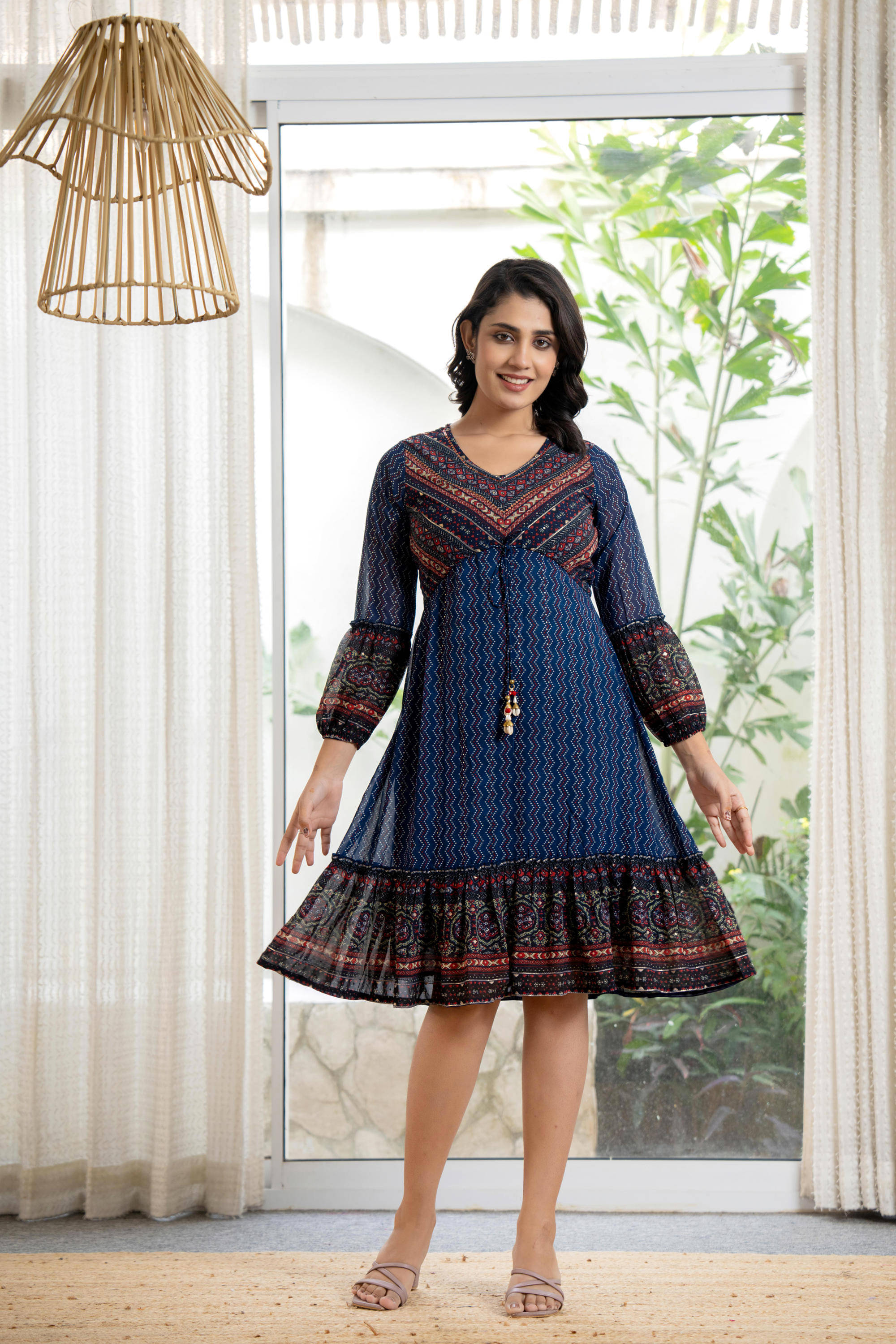 Juniper Women Georgette Printed Ethnic Dress ( Navy ) Juniper Women Georgette Printed Ethnic Dress ( Navy )