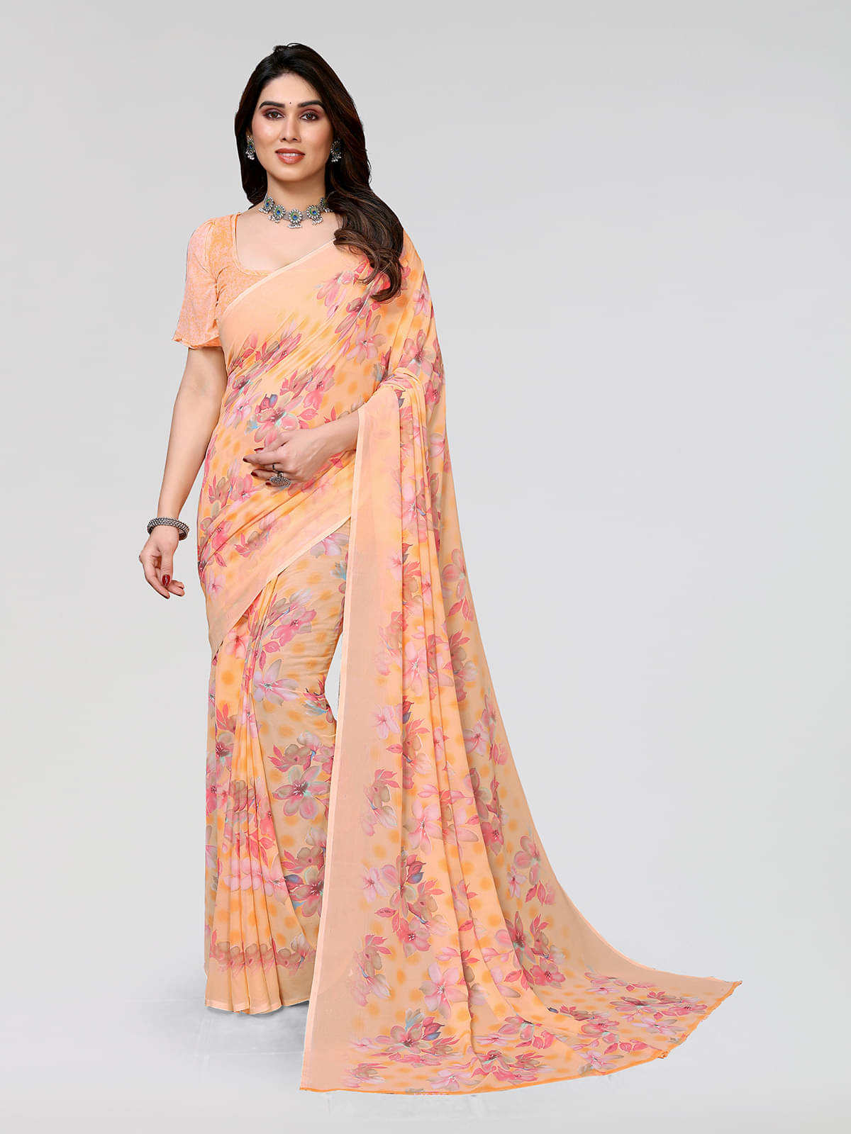 Kashvi Sarees Georgette Printed Saree With Unstitched Blouse Piece ( Orange ) Kashvi Sarees Georgette Printed Saree With Unstitched Blouse Piece ( Orange )