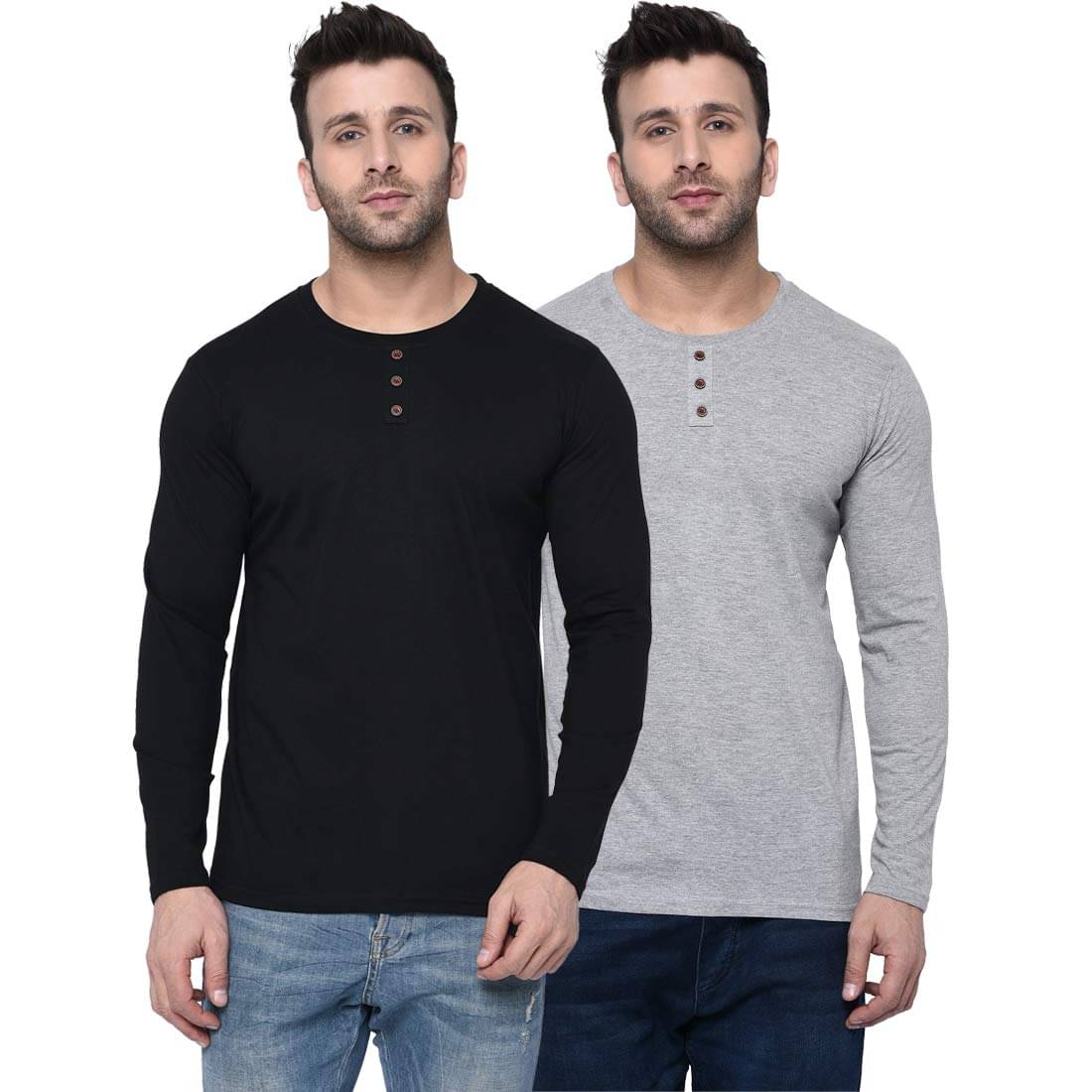 LONDON HILLS Cotton Blend Regular Fit Self Design Full Sleeves Men's Round T-Shirt - Black ( Pack of 2 ) LONDON HILLS Cotton Blend Regular Fit Self Design Full Sleeves Men's Round T-Shirt - Black ( Pack of 2 )
