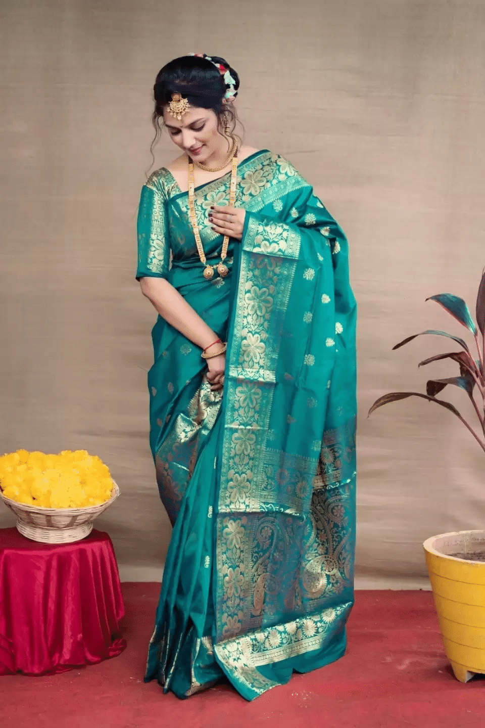 NENCY FASHION Banarasi Silk Woven Saree With Unstitched Blouse Piece ( Rama ) NENCY FASHION Banarasi Silk Woven Saree With Unstitched Blouse Piece ( Rama )