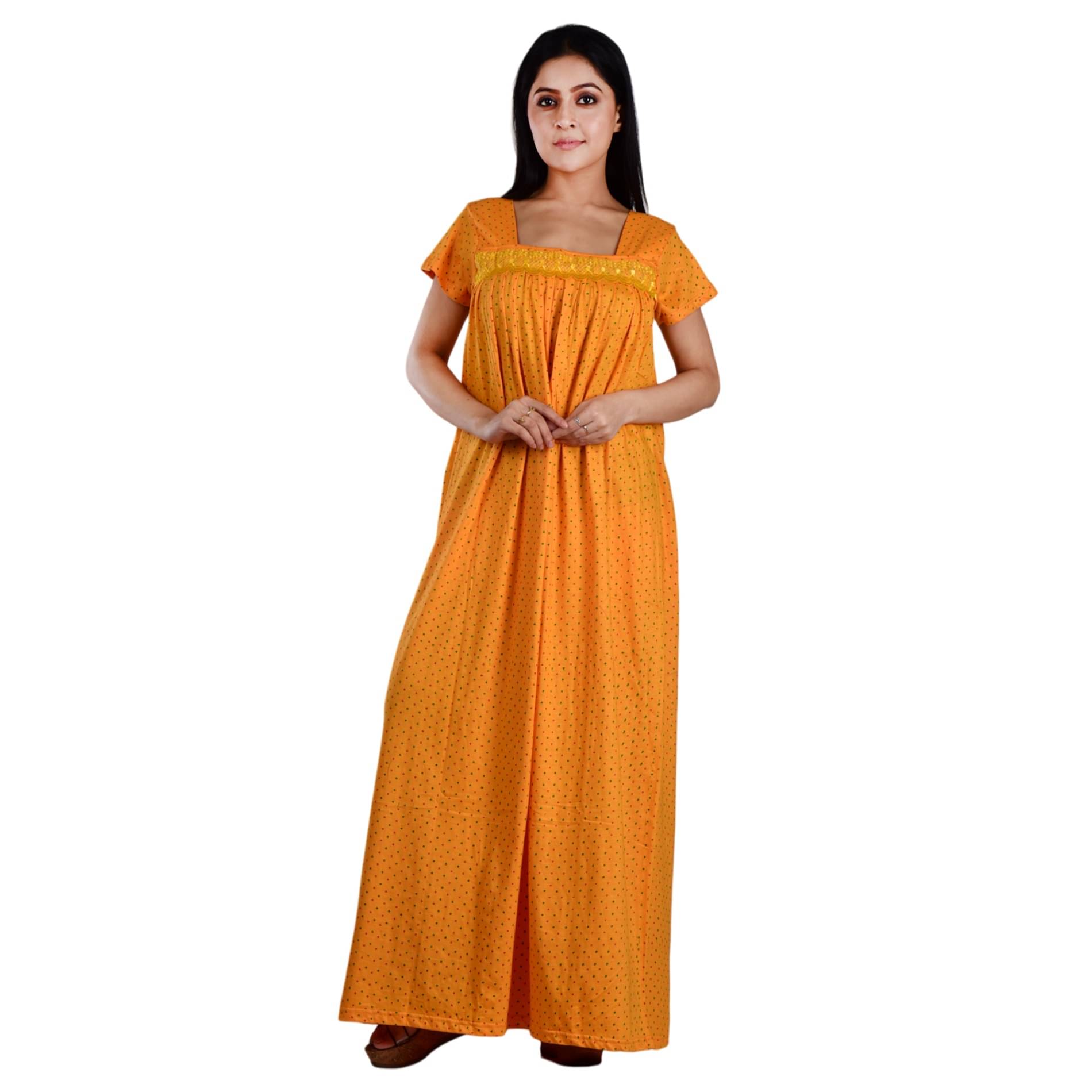 PIYALI'S CREATION WOMEN'S Yellow Hosiery Women's Nightwear Nighty & Night Gowns ( Pack of 1 ) PIYALI'S CREATION WOMEN'S Yellow Hosiery Women's Nightwear Nighty & Night Gowns ( Pack of 1 )
