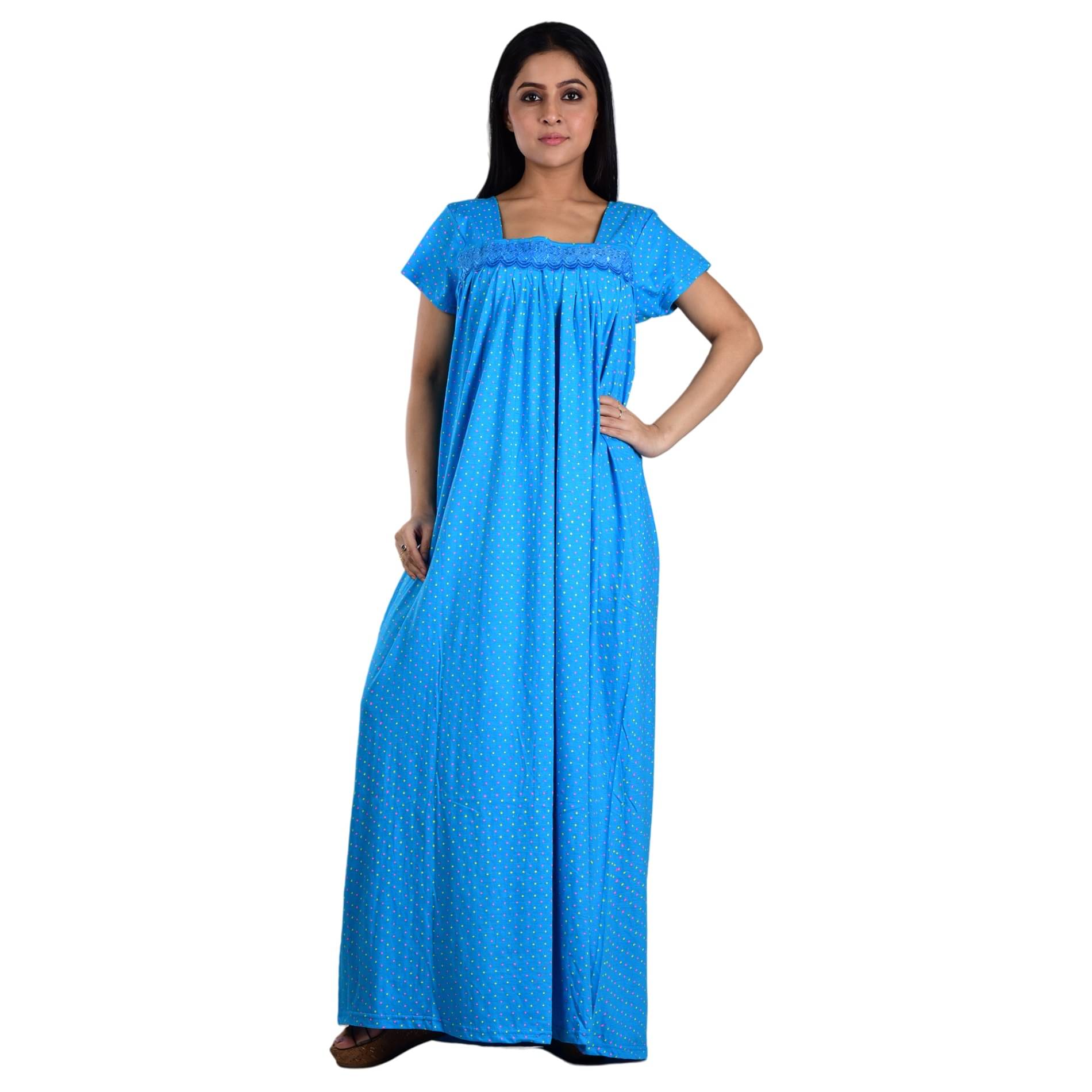 PIYALI'S CREATION WOMEN'S Light Blue Hosiery Women's Nightwear Nighty & Night Gowns ( Pack of 1 ) PIYALI'S CREATION WOMEN'S Light Blue Hosiery Women's Nightwear Nighty & Night Gowns ( Pack of 1 )