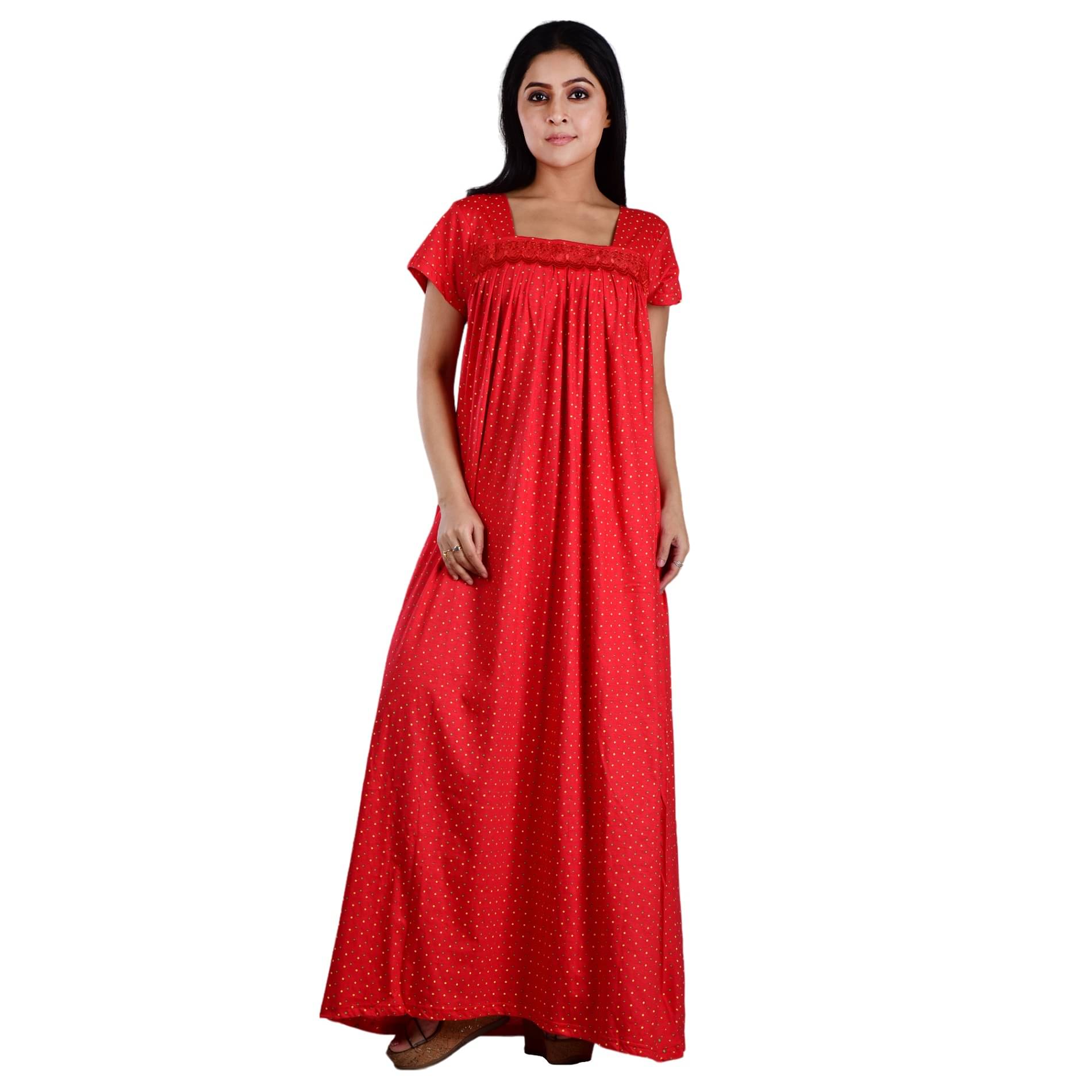 PIYALI'S CREATION WOMEN'S Red Hosiery Women's Nightwear Nighty & Night Gowns ( Pack of 1 ) PIYALI'S CREATION WOMEN'S Red Hosiery Women's Nightwear Nighty & Night Gowns ( Pack of 1 )