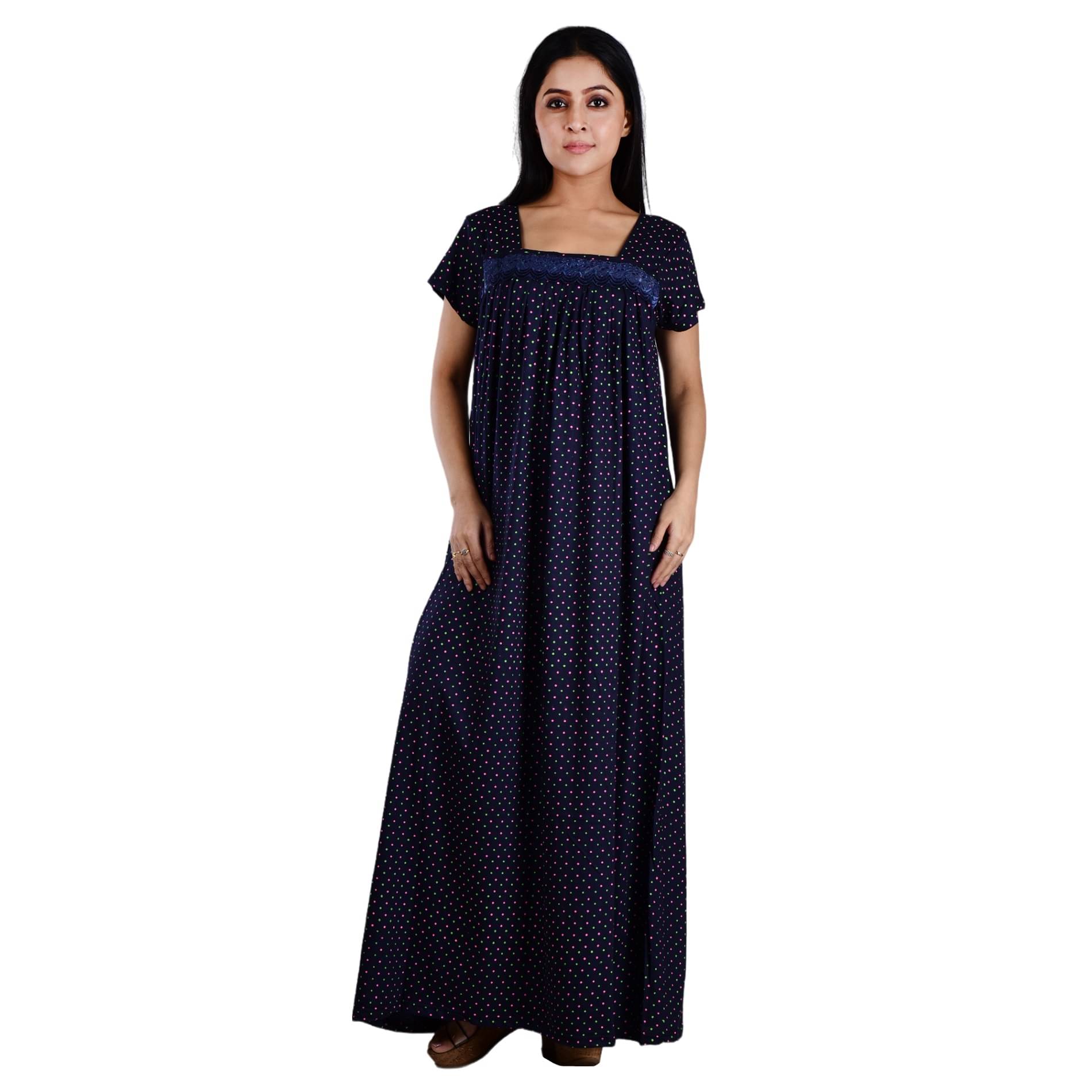 PIYALI'S CREATION WOMEN'S Navy Blue Hosiery Women's Nightwear Nighty & Night Gowns ( Pack of 1 ) PIYALI'S CREATION WOMEN'S Navy Blue Hosiery Women's Nightwear Nighty & Night Gowns ( Pack of 1 )