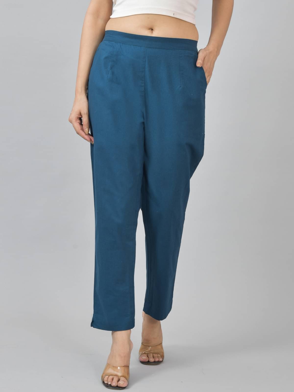     			QuaClo Pack of 1 Cotton Blend Regular Women's Casual Pants ( Teal )