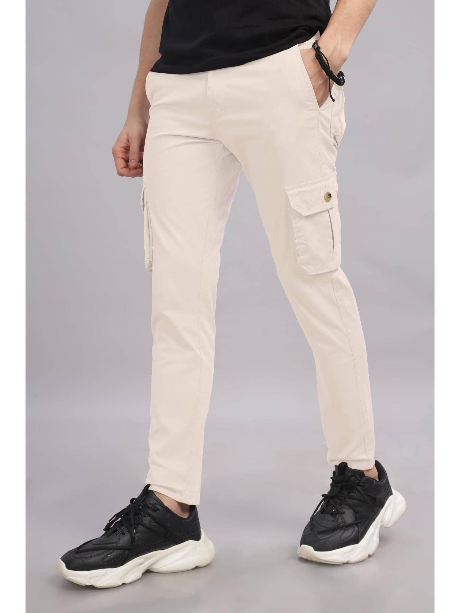 RAGZO Slim Flat Men's Cargos - Cream ( Pack of 1 ) - Trousers | Buy online on ZillyBuy