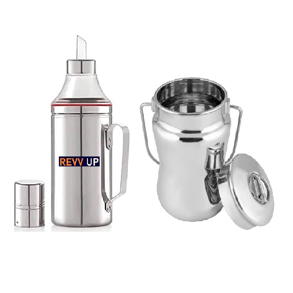     			REVV UP Oil Combo Steel Silver Oil Container ( Set of 2 )