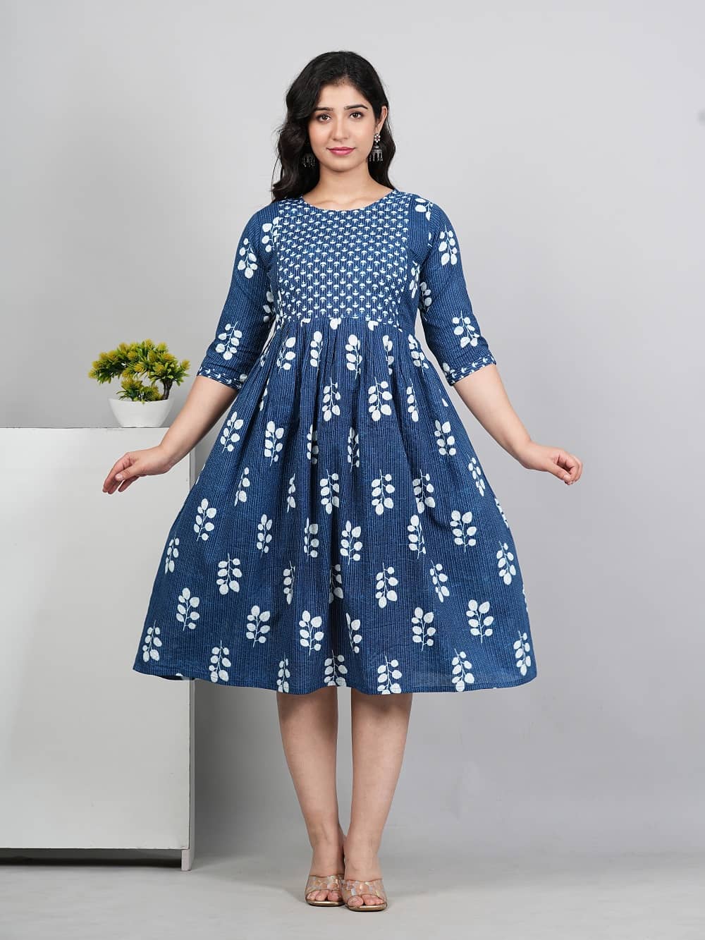 RIAANA Blue Cotton Maternity Tops