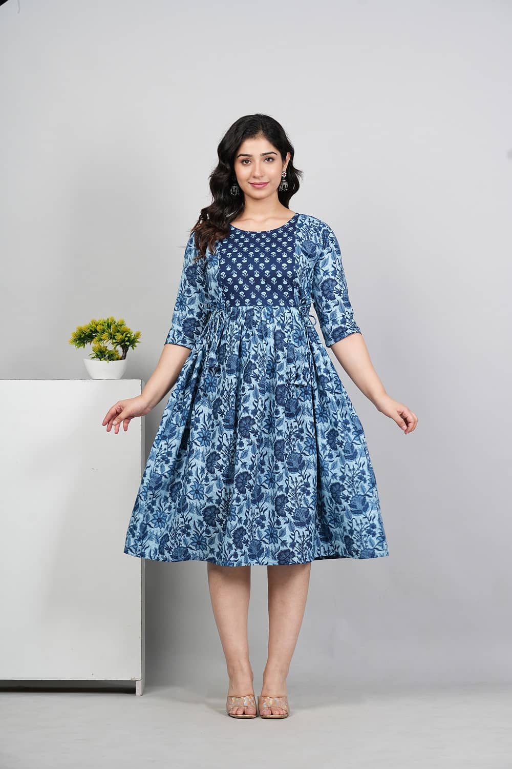 RIAANA Blue Cotton Maternity Tops