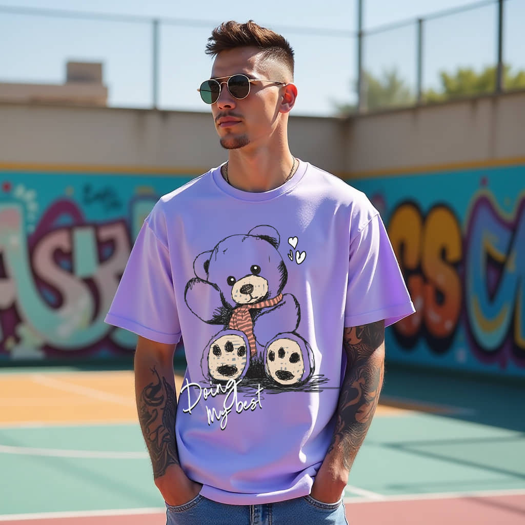 RodZen Pack of 1 Cotton Blend Oversized Fit Men's T-Shirt ( Lavender )
