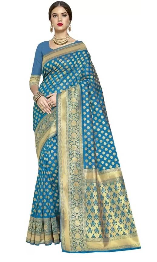 Saadhvi Silk Woven Saree With Unstitched Blouse Piece ( Blue ) Saadhvi Silk Woven Saree With Unstitched Blouse Piece ( Blue )
