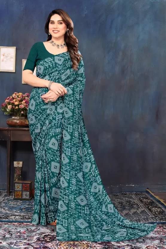     			Samai Georgette Printed Saree With Unstitched Blouse Piece ( Rama )
