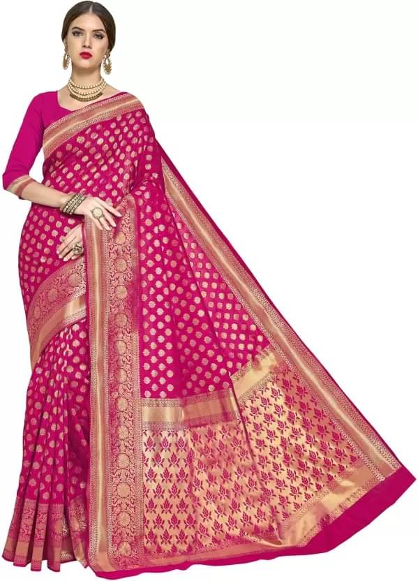     			Samai Silk Embellished Saree With Unstitched Blouse Piece ( Rani )