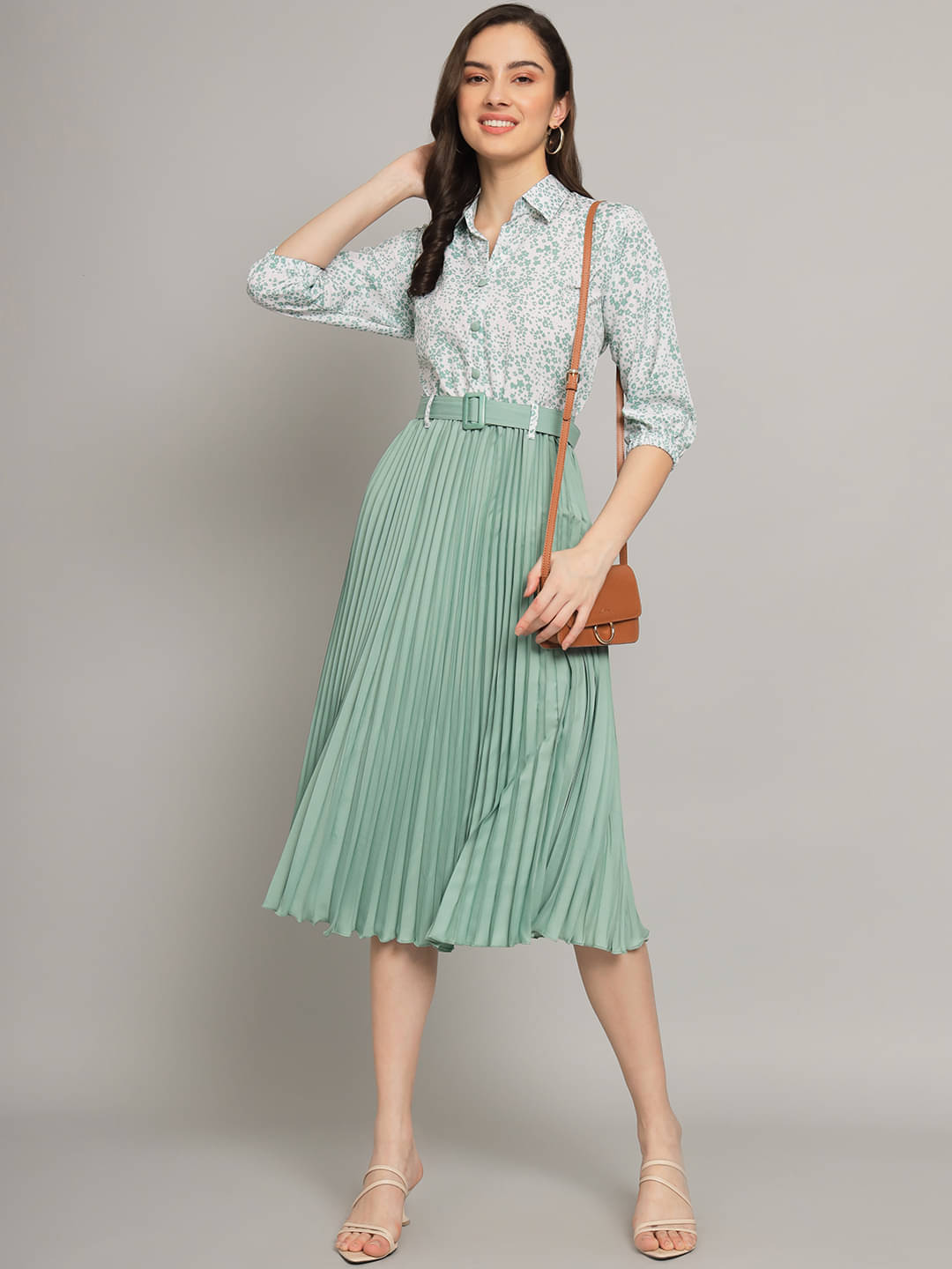 Shine n Show Women Cotton Blend Printed Fit & Flare Dress ( Mint Green )     			Shine n Show Women Cotton Blend Printed Fit & Flare Dress ( Mint Green )