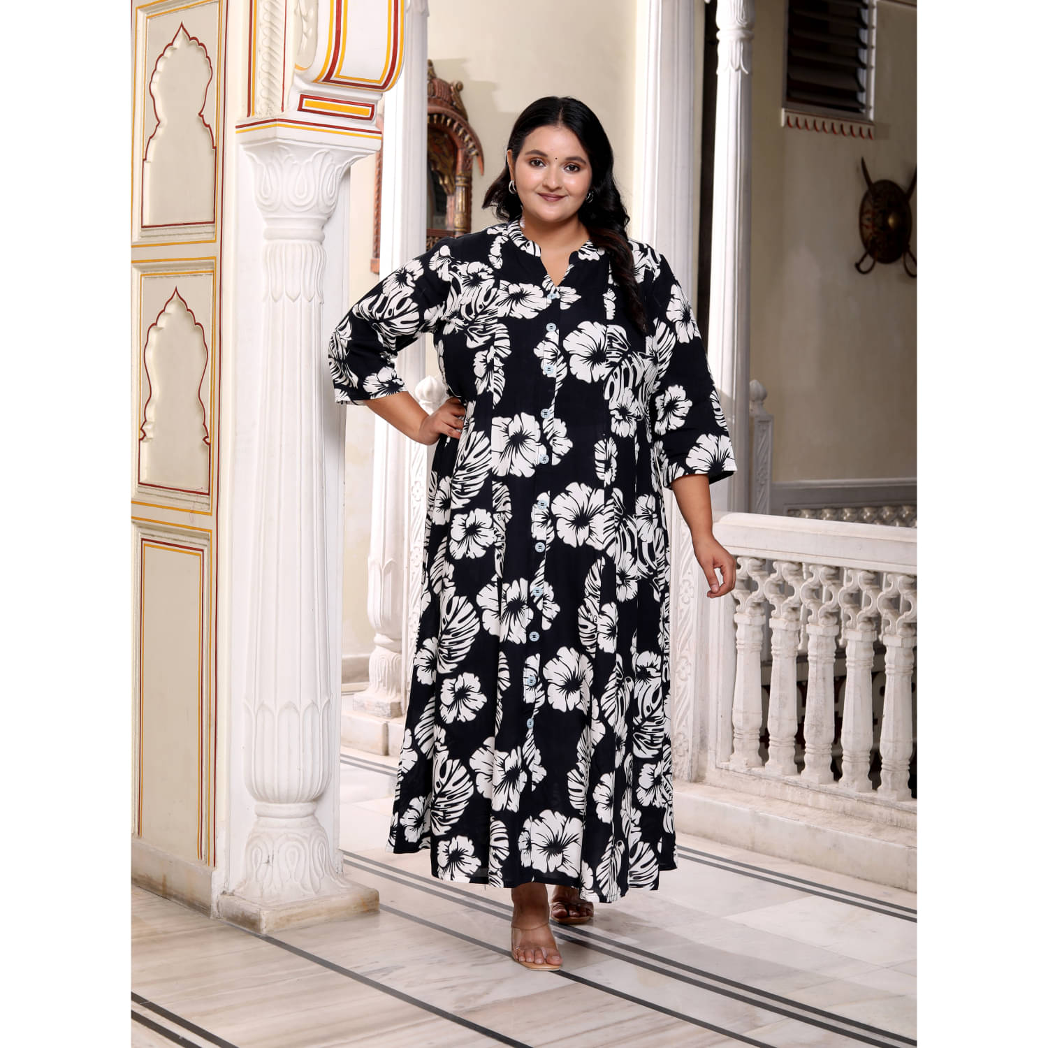     			Swasti Black A-line Cotton Blend Women's Semi Stitched Ethnic Gown ( Pack of 1 )