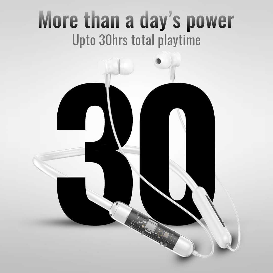     			TecSox Verve300 Bluetooth Neckband | 30H Playtime | Deep Bass | White