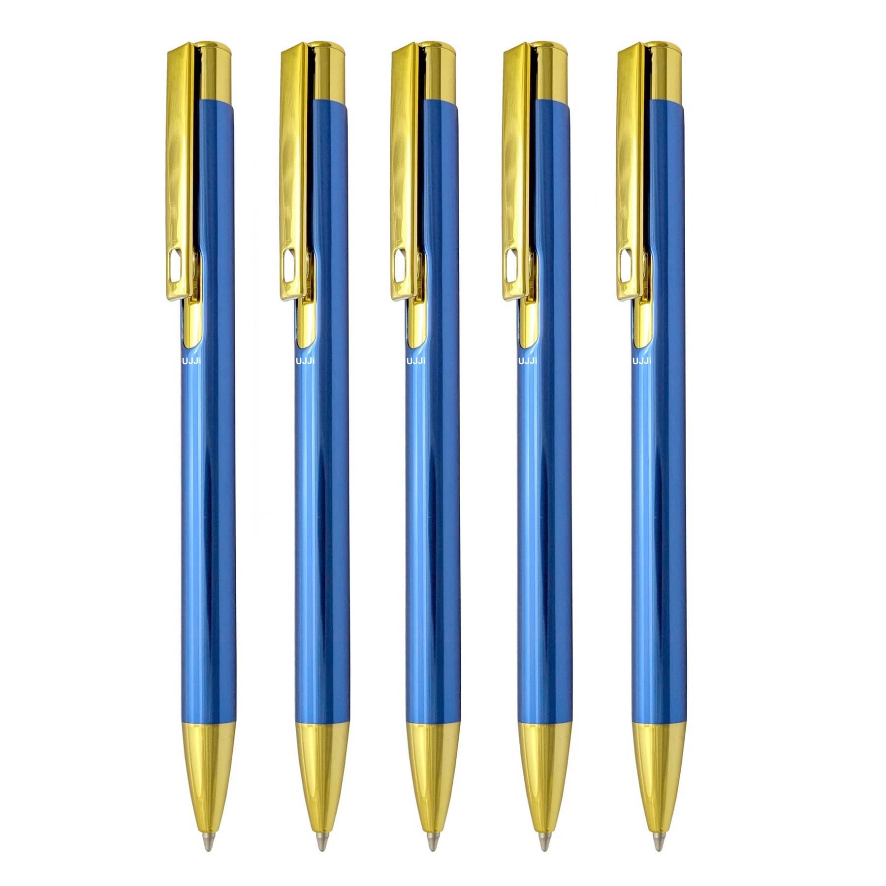 UJJi Shiny Gloss Finish Blue Colour with Gold Part Metal Pack of 5 Ball Pen UJJi Shiny Gloss Finish Blue Colour with Gold Part Metal Pack of 5 Ball Pen