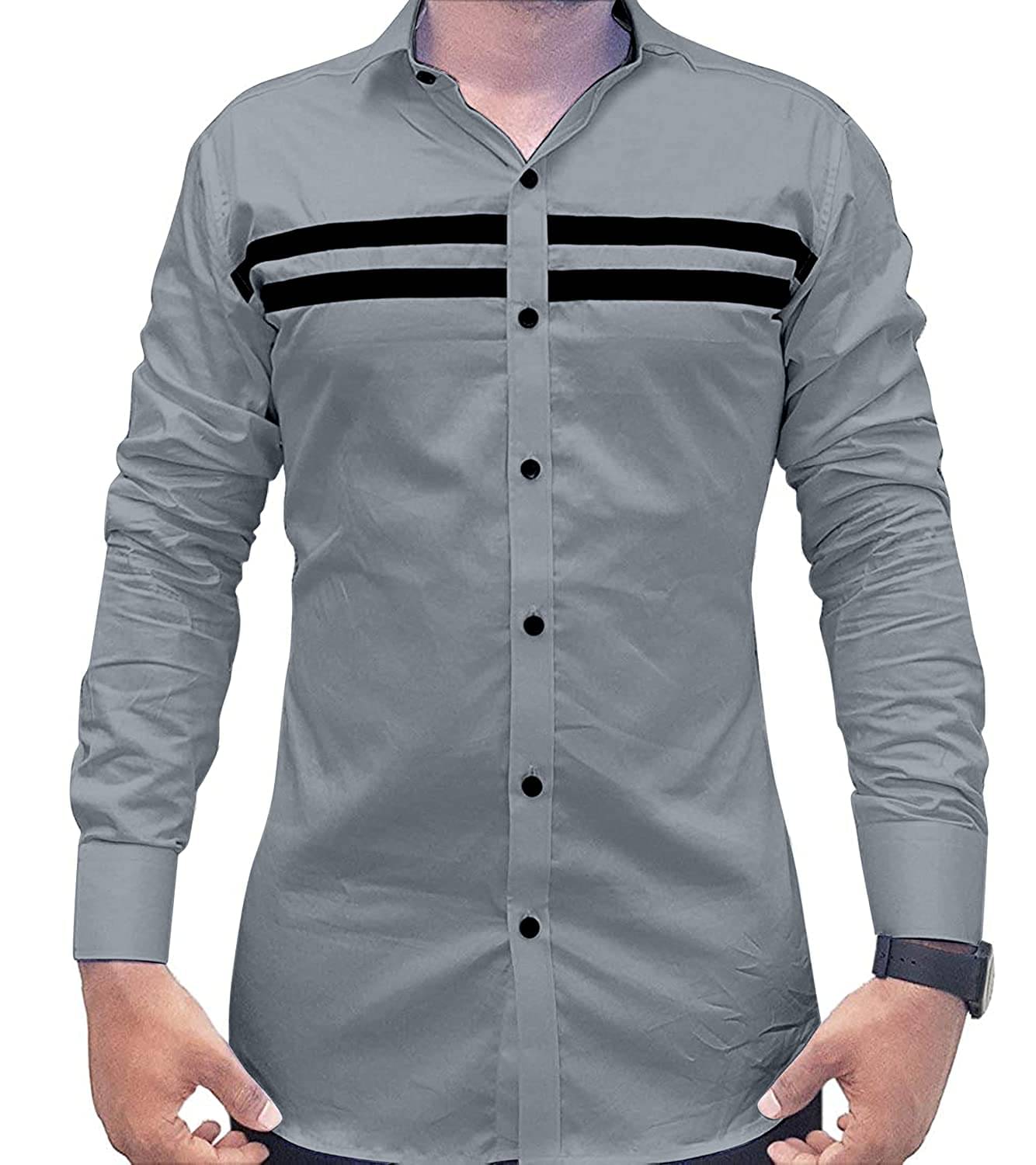     			VERTUSY Cotton Blend Regular Fit Striped Full Sleeves Men's Casual Shirt - Grey ( Pack of 1 )