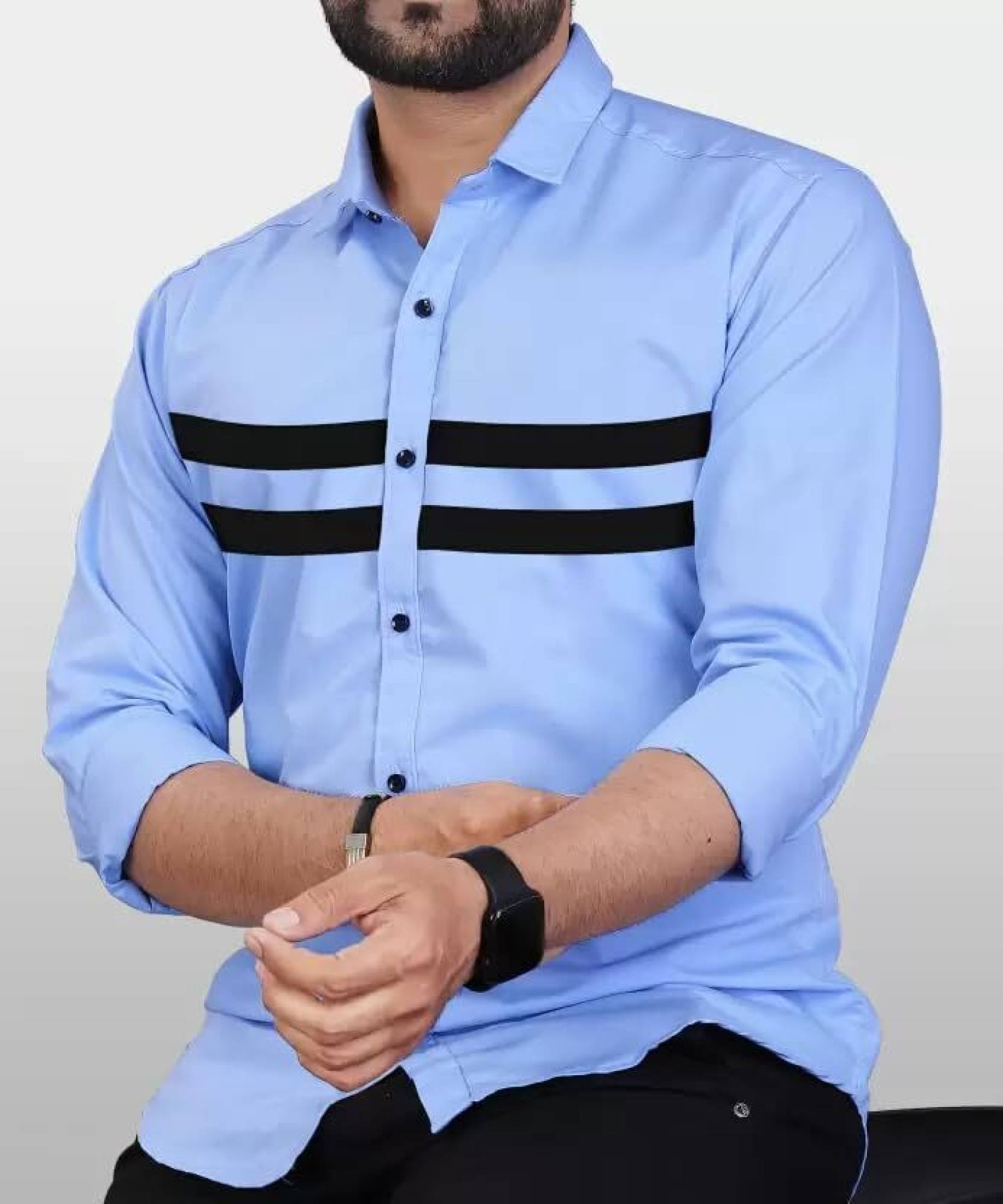     			VERTUSY Cotton Blend Regular Fit Striped Full Sleeves Men's Casual Shirt - Light Blue ( Pack of 1 )