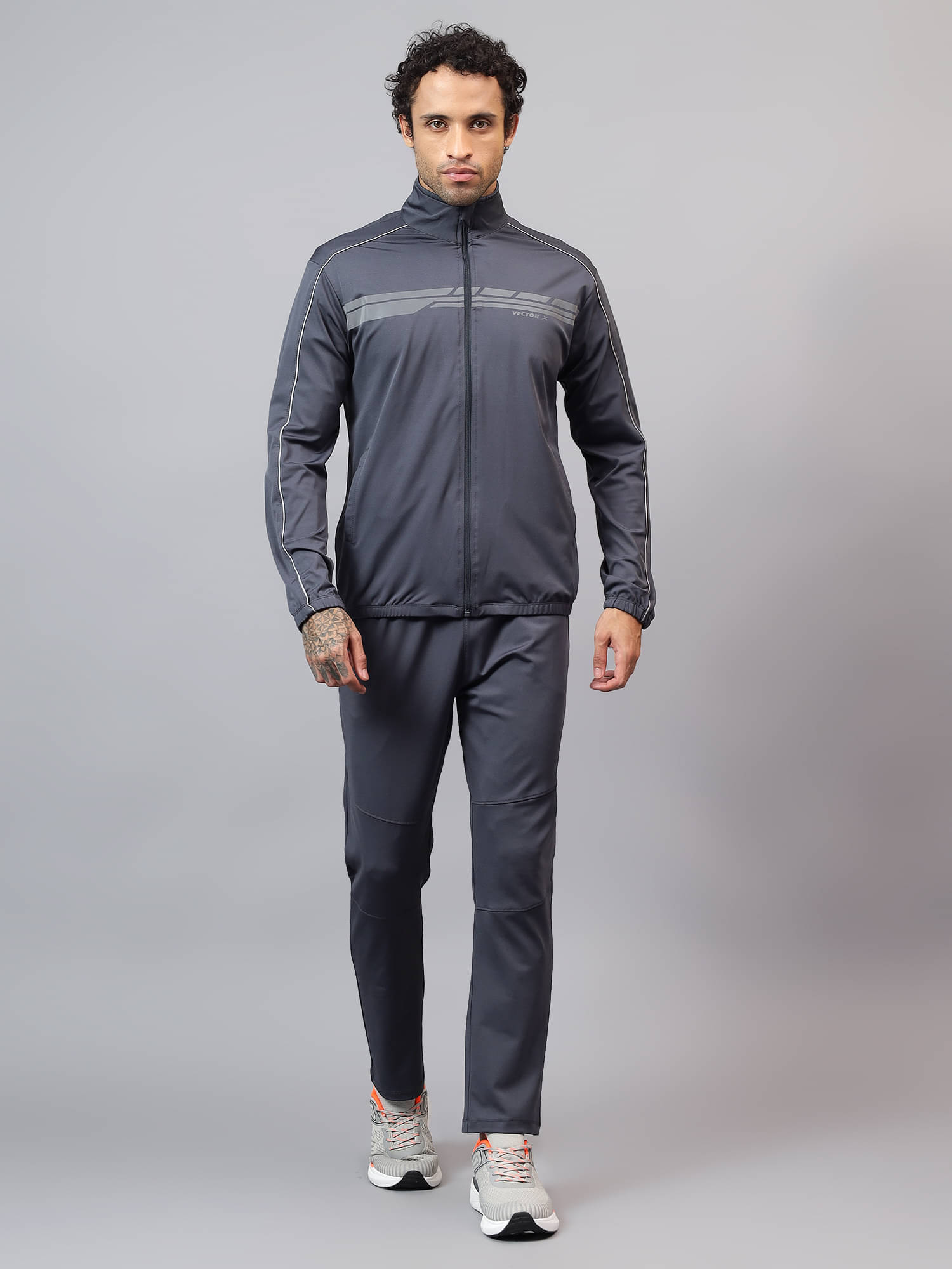 Vector X Grey Polyester Regular Fit Striped Men's Sports Tracksuit ( Pack of 1 ) Vector X Grey Polyester Regular Fit Striped Men's Sports Tracksuit ( Pack of 1 )