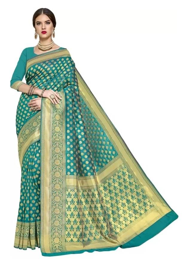 Vkaran Silk Embellished Saree With Unstitched Blouse Piece ( Rama ) Vkaran Silk Embellished Saree With Unstitched Blouse Piece ( Rama )