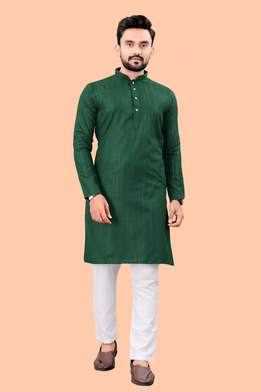YUG ART Dark Green Cotton Regular Fit Men's Kurta Pyjama Set ( Pack of 1 ) YUG ART Dark Green Cotton Regular Fit Men's Kurta Pyjama Set ( Pack of 1 )