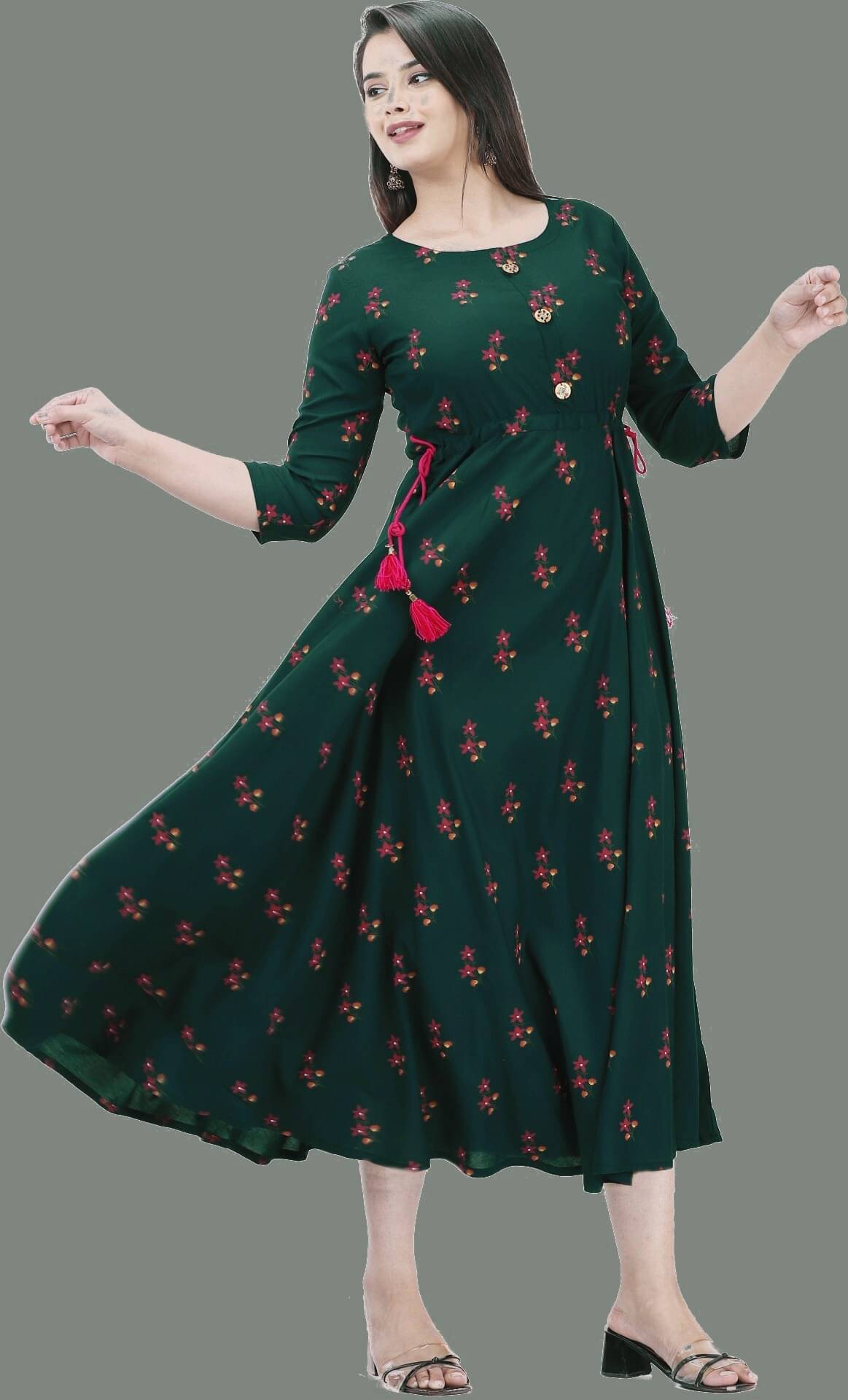 anushansa Pack of 1 Rayon Printed Anarkali Women's Kurti - ( Green ) anushansa Pack of 1 Rayon Printed Anarkali Women's Kurti - ( Green )