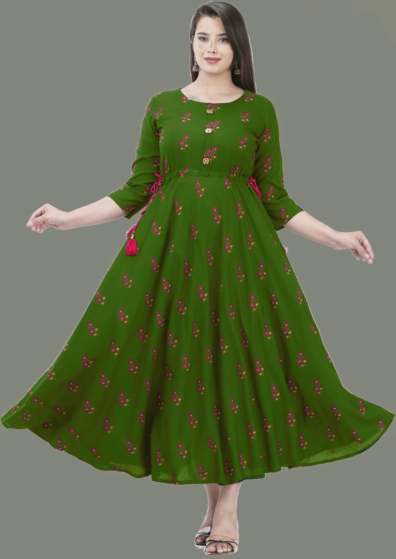 anushansa Pack of 1 Rayon Printed Anarkali Women's Kurti - ( Blue ) - Kurtis, Tunics | Buy online on ZillyBuy