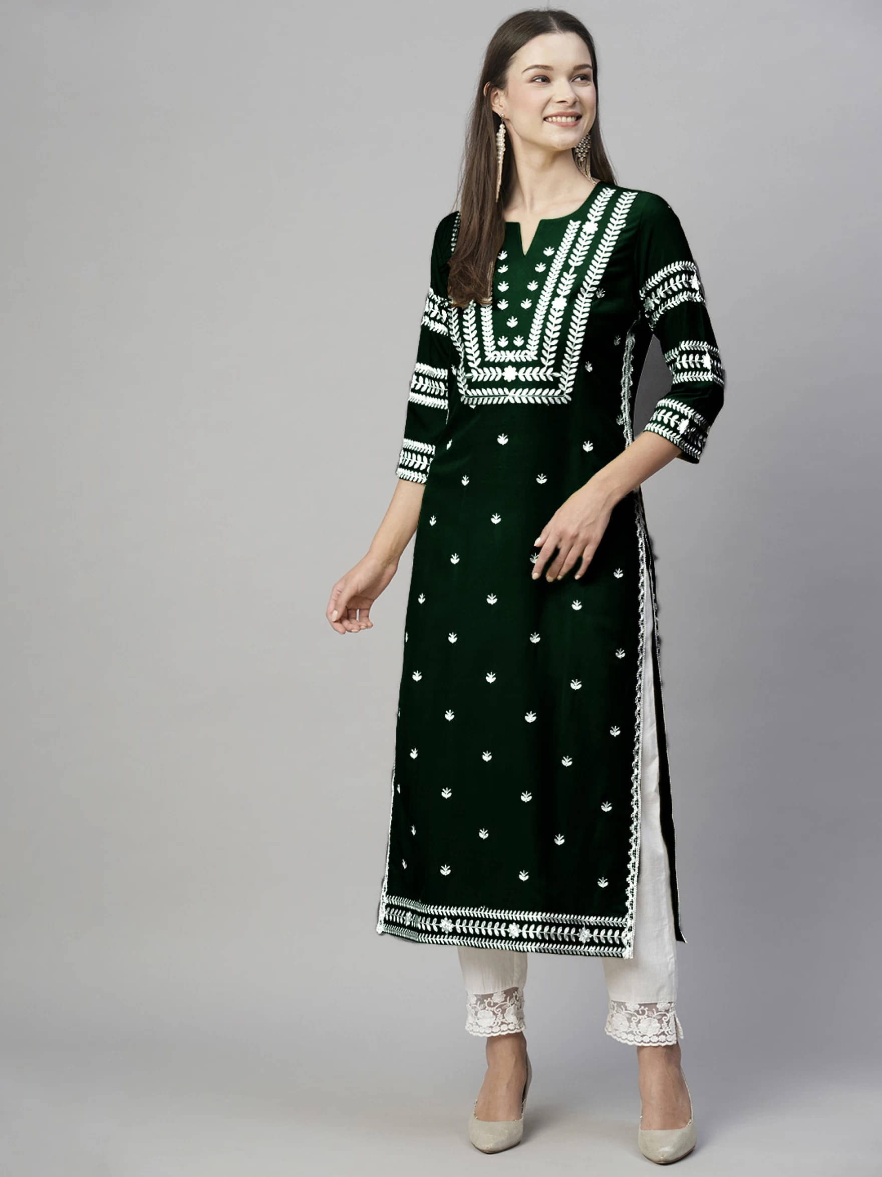 anushansa Pack of 1 Rayon Embroidered Straight Women's Kurti - ( Green ) anushansa Pack of 1 Rayon Embroidered Straight Women's Kurti - ( Green )