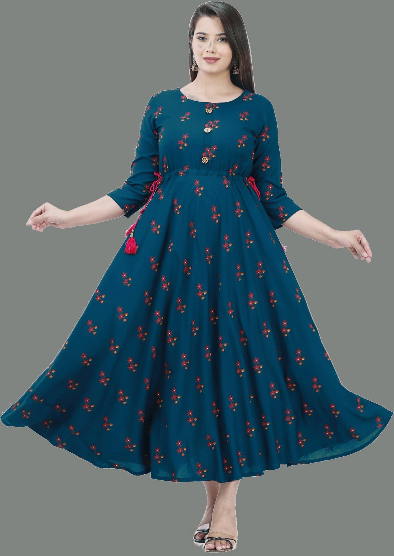 anushansa Pack of 1 Rayon Printed Anarkali Women's Kurti - ( Blue ) - Kurtis, Tunics | Buy online on ZillyBuy