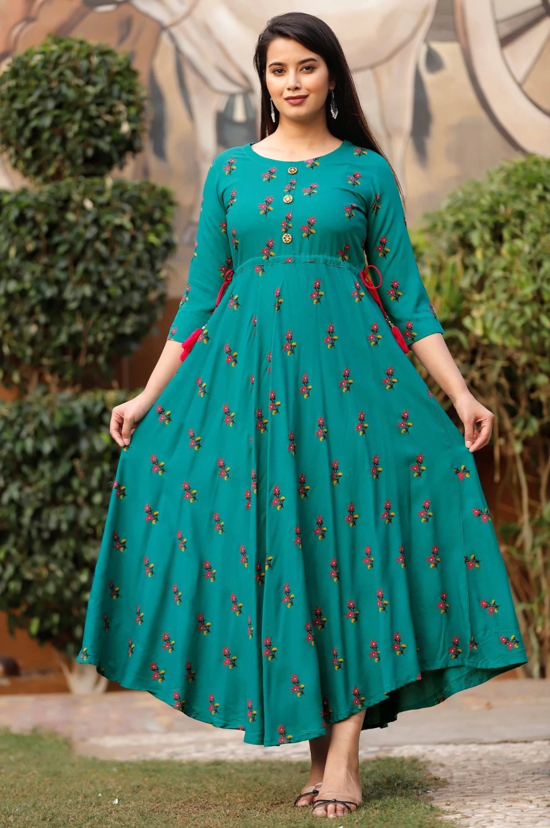 anushansa Pack of 1 Rayon Printed Anarkali Women's Kurti - ( Green ) anushansa Pack of 1 Rayon Printed Anarkali Women's Kurti - ( Green )