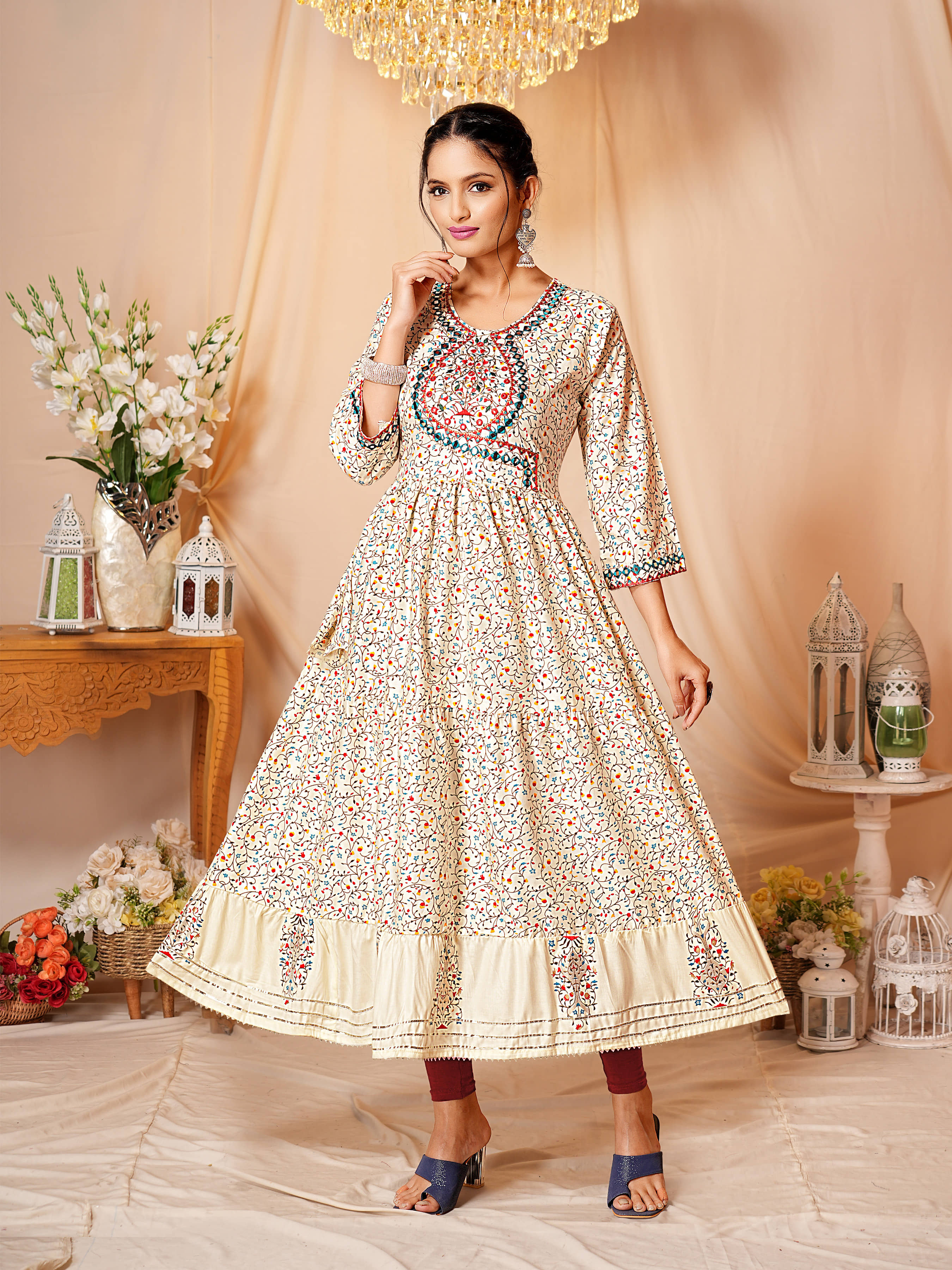 anushansa Pack of 1 Rayon Printed Anarkali Women's Kurti - ( White ) - Kurtis, Tunics | Buy online on ZillyBuy