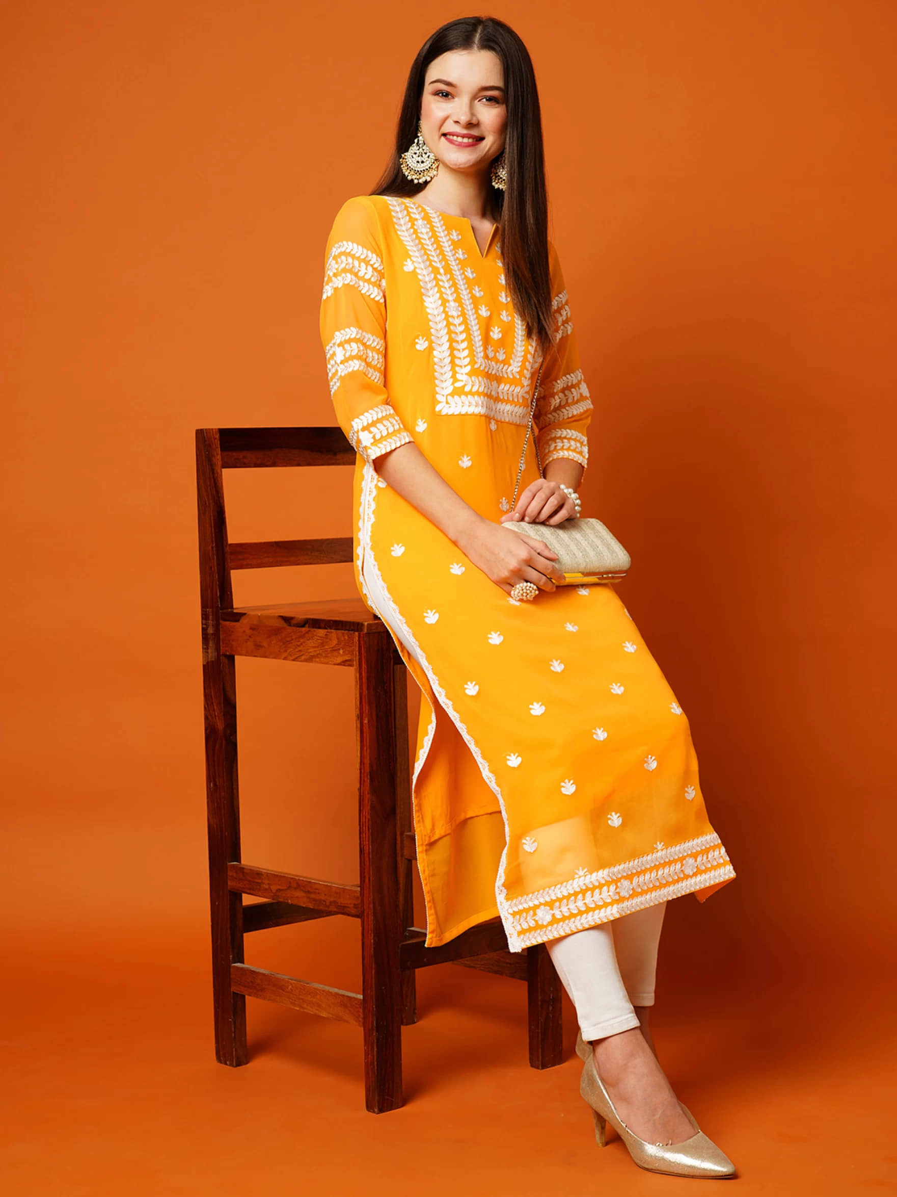anushansa Pack of 1 Rayon Embroidered Straight Women's Kurti - ( Yellow ) - Kurtis, Tunics | Buy online on ZillyBuy
