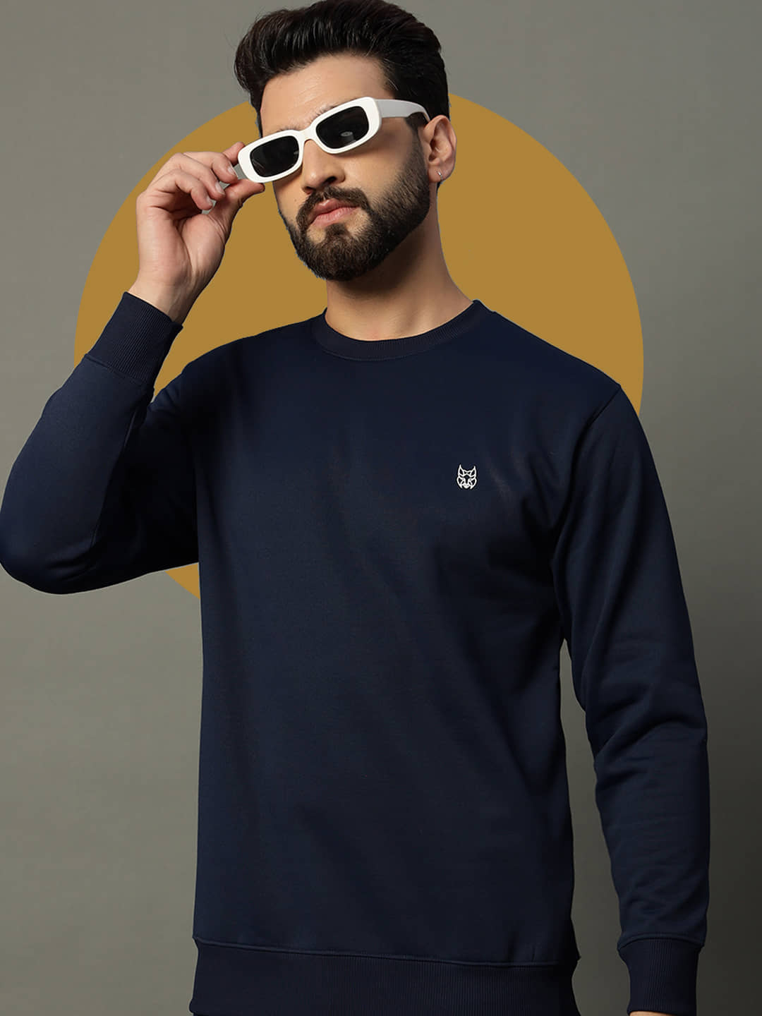 stelvin Cotton Blend Round Neck Men's Sweatshirt - Navy Blue ( Pack of 1 )