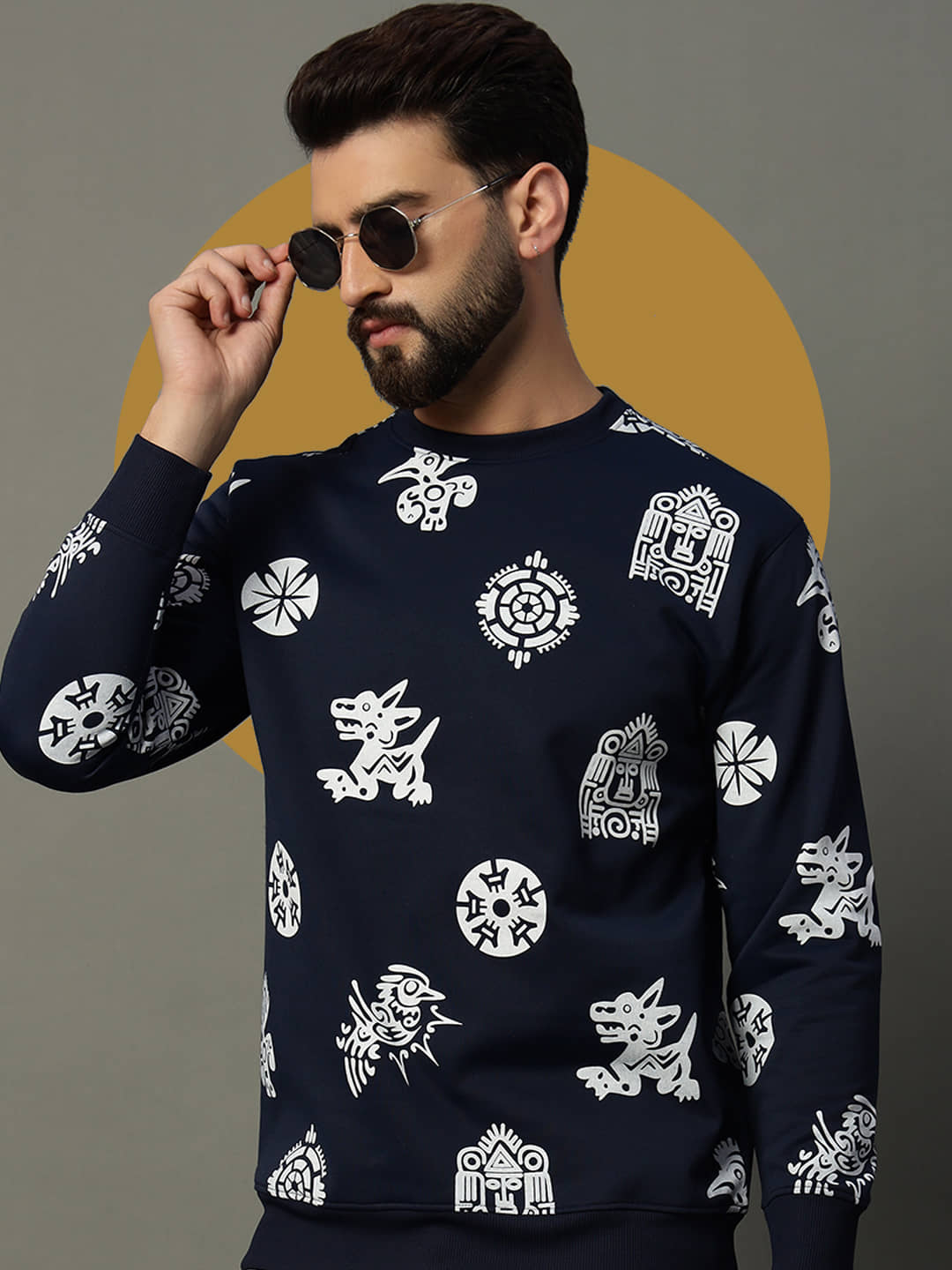 stelvin Cotton Blend Round Neck Men's Sweatshirt - Navy Blue ( Pack of 1 )