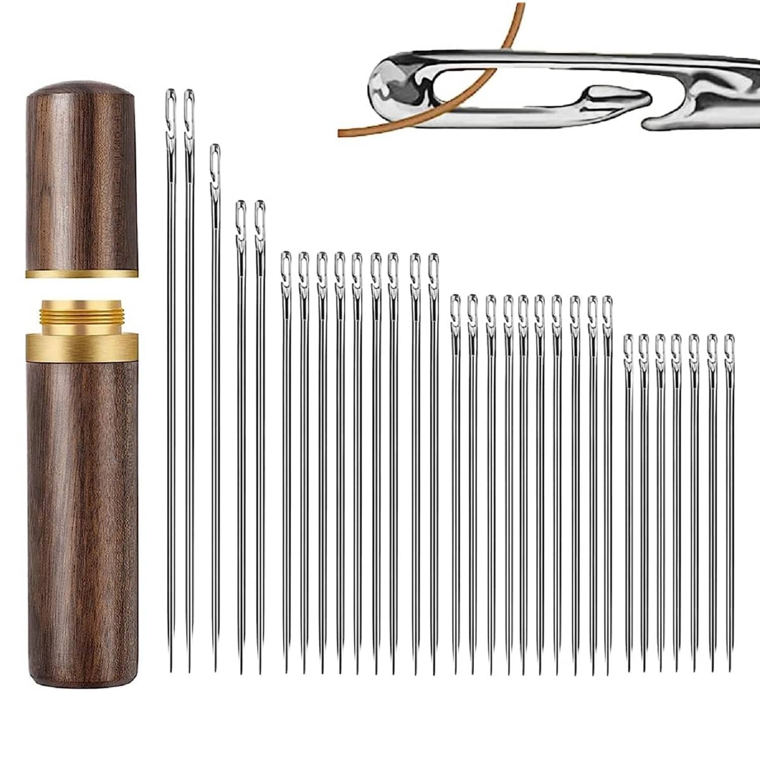     			30pcs Quilting Needle Self-Threading Quilting Needle with Wooden Needle Case Long Quilting Needle of Various Sizes Easy Self-Threading Quilting Needle for Quilting, Embroidery, Hand Sewing