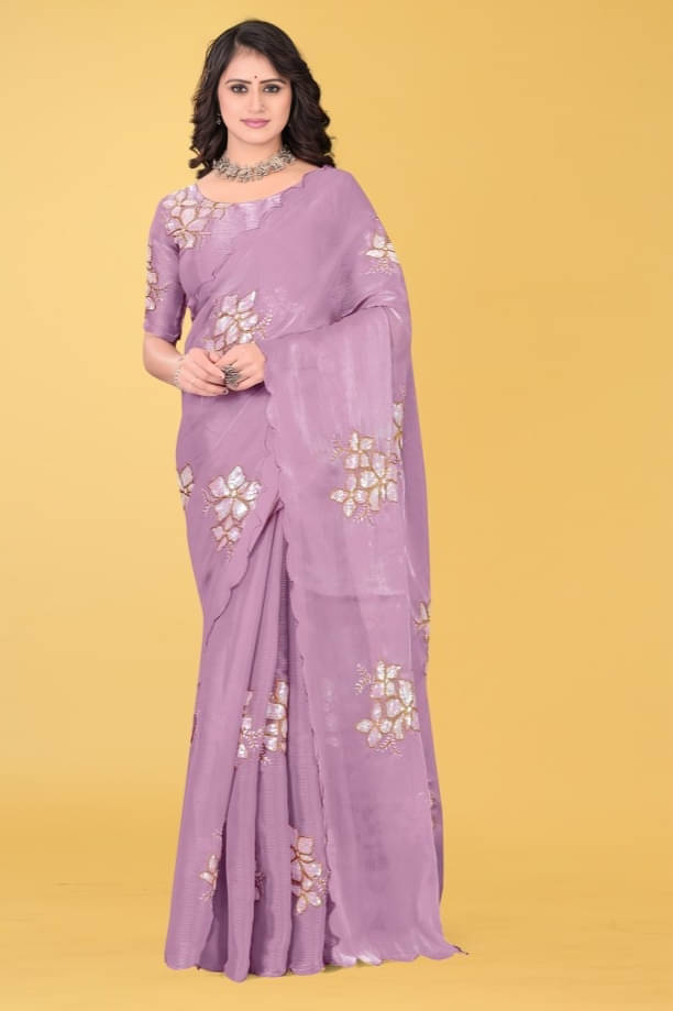    			Aika Organza Embellished Saree With Unstitched Blouse Piece ( Purple )