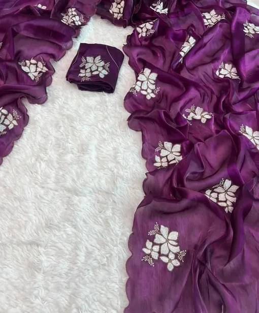     			Apnisha Organza Embroidered Saree With Unstitched Blouse Piece ( Wine )