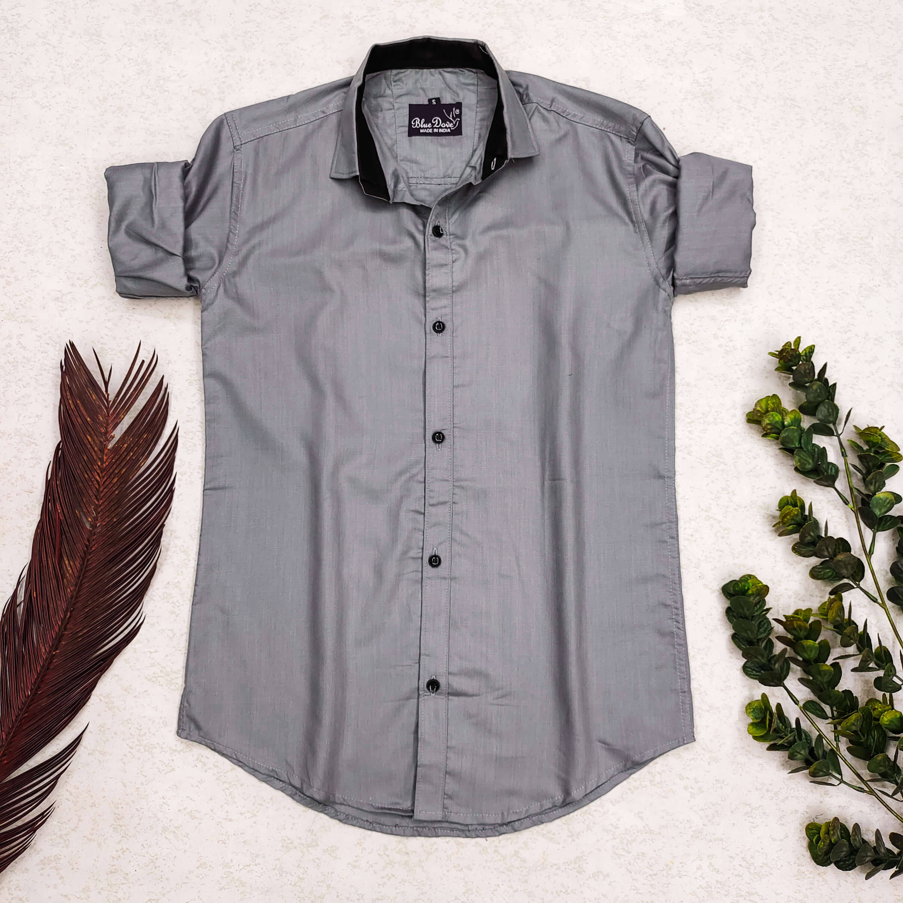     			Bluedove Cotton Blend Regular Fit Solids Full Sleeves Men's Casual Shirt - Grey ( Pack of 1 )